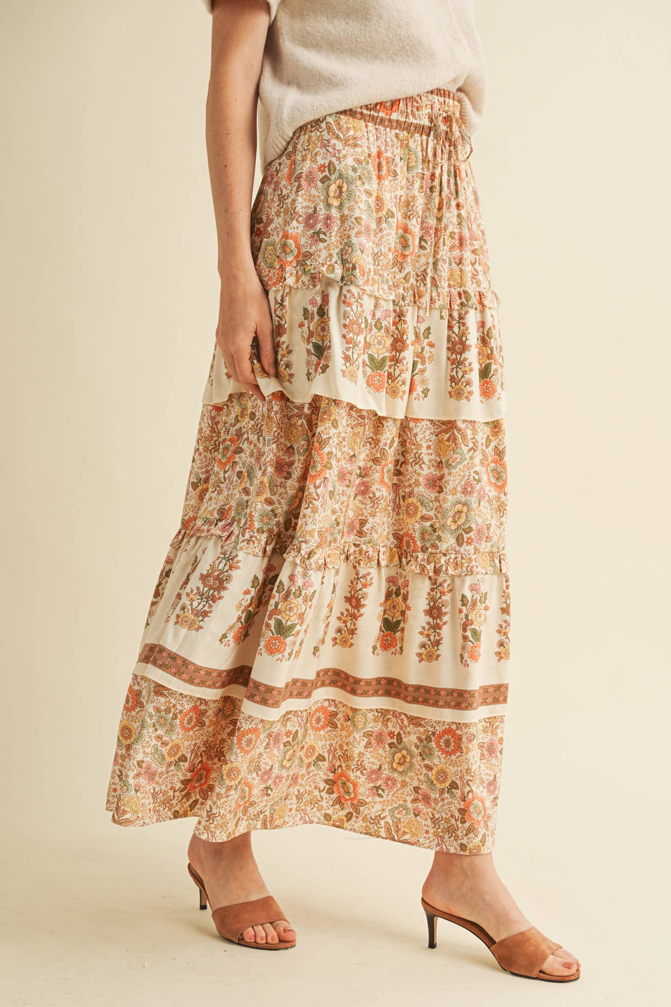 &MERCI - RUFFLE TIERED BORDER PRINT MIDI SKIRT MSK4166