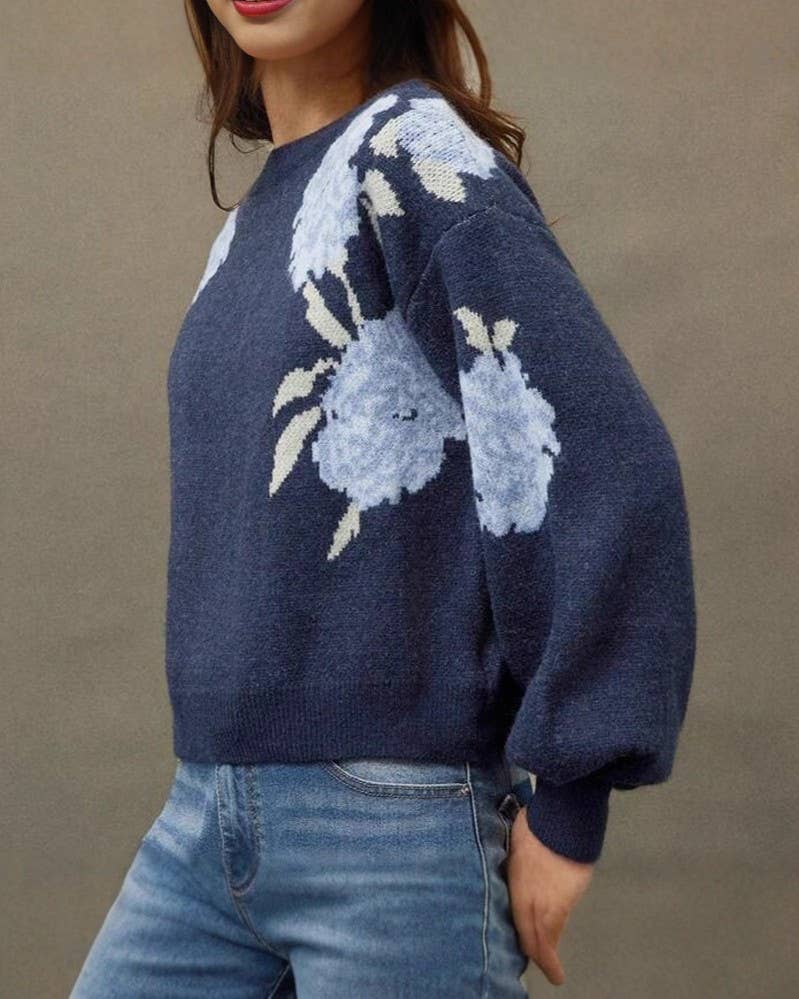 Rosa Clothing - Casual Vintage Floral Pattern Pullover Sweater