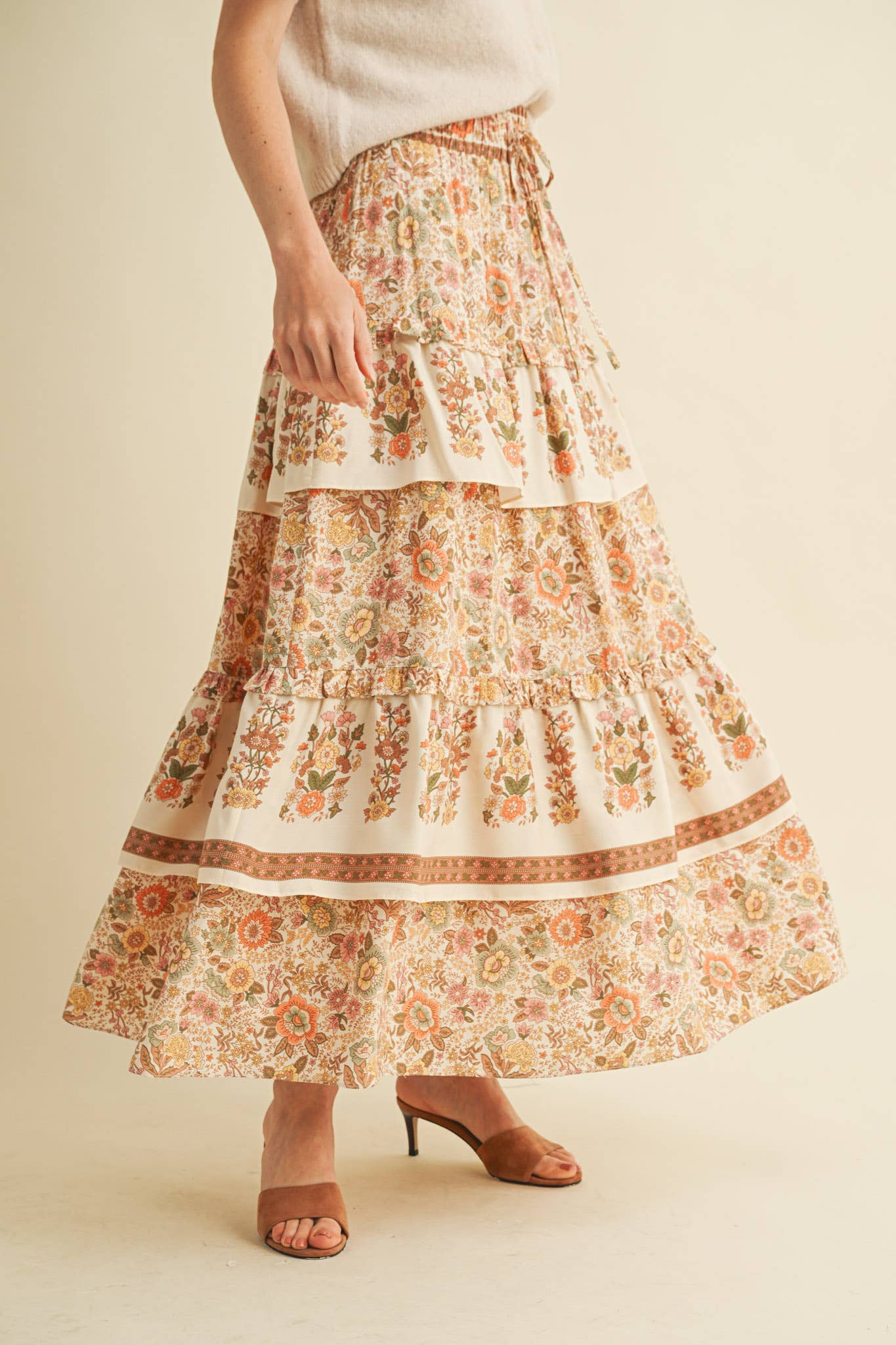 &MERCI - RUFFLE TIERED BORDER PRINT MIDI SKIRT MSK4166