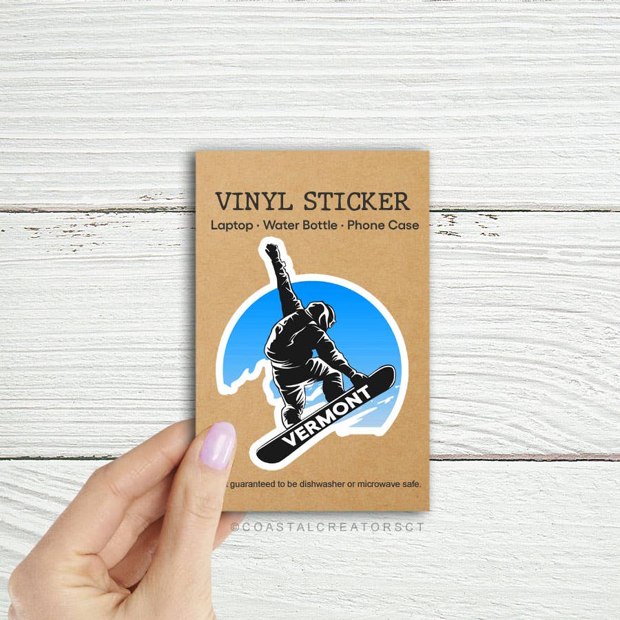 Coastal Creators of Connecticut - Vermont Snowboarder Laptop Water Bottle Sticker