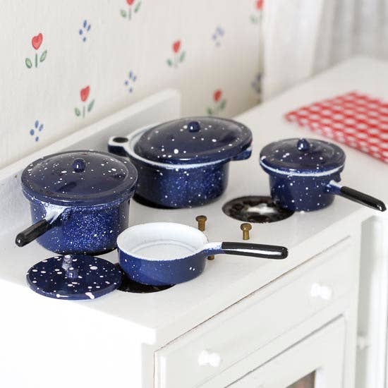 Factory Direct Craft - Dollhouse Miniature Blue Enamel Pots and Pans Set