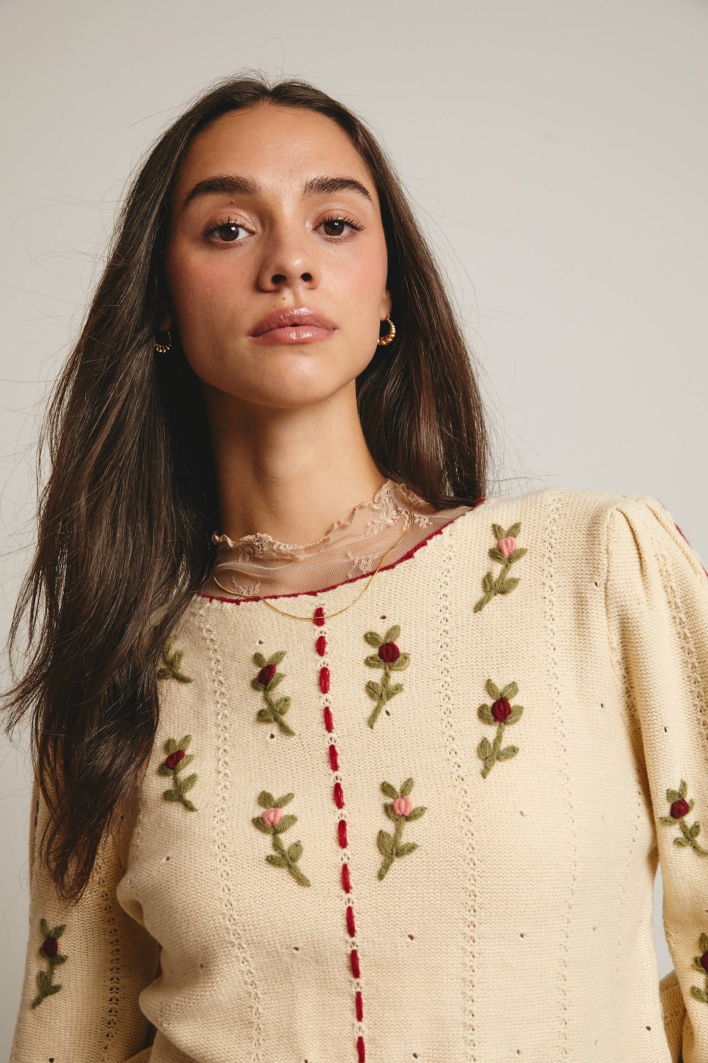 Forte - Embroidered Blossom Knit Sweater FSW0002