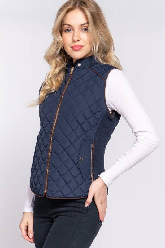 Active Basic | Active USA - Suede Piping Detail Rib Quilted Padding Vest