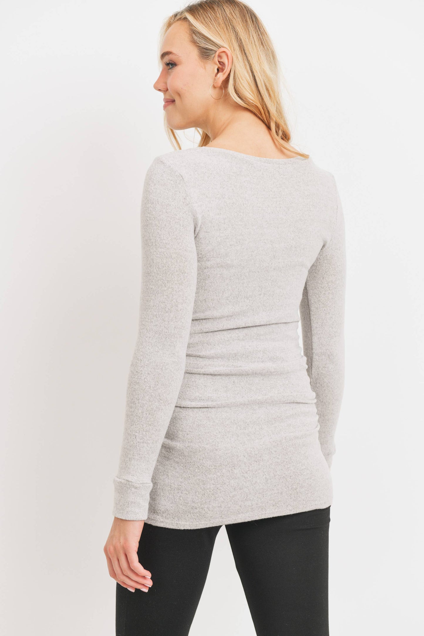 Hello Miz - Ruched Long Sleeve Maternity Knit Top