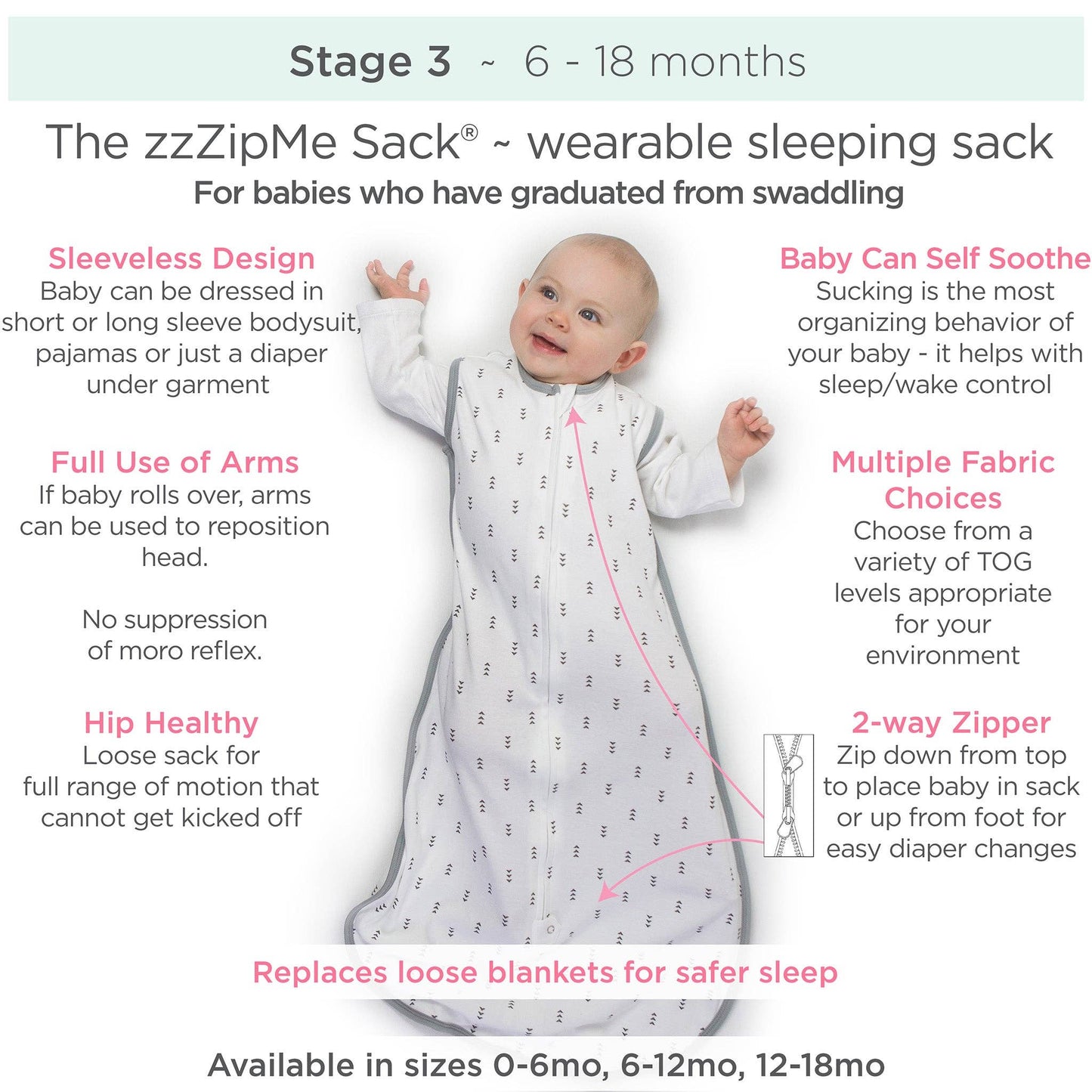SwaddleDesigns - Muslin Non-Weighted zzZipMe Sack - Watercolor Peachy Pink Floral