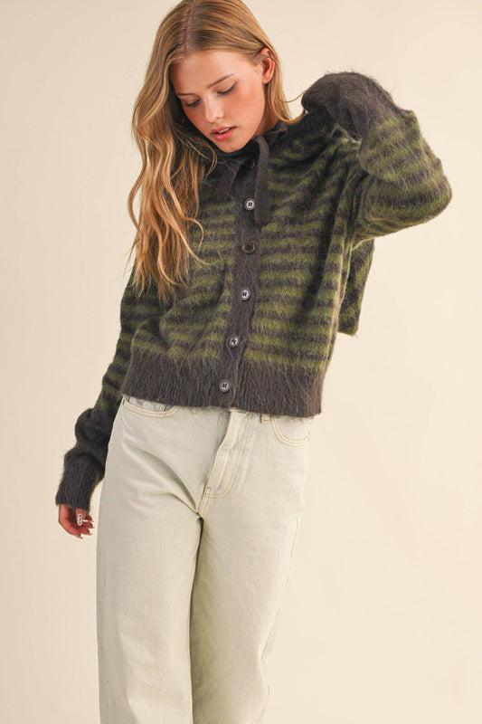 &MERCI - STRIPED HOODIE SWEATER CARDIGAN MSW11063