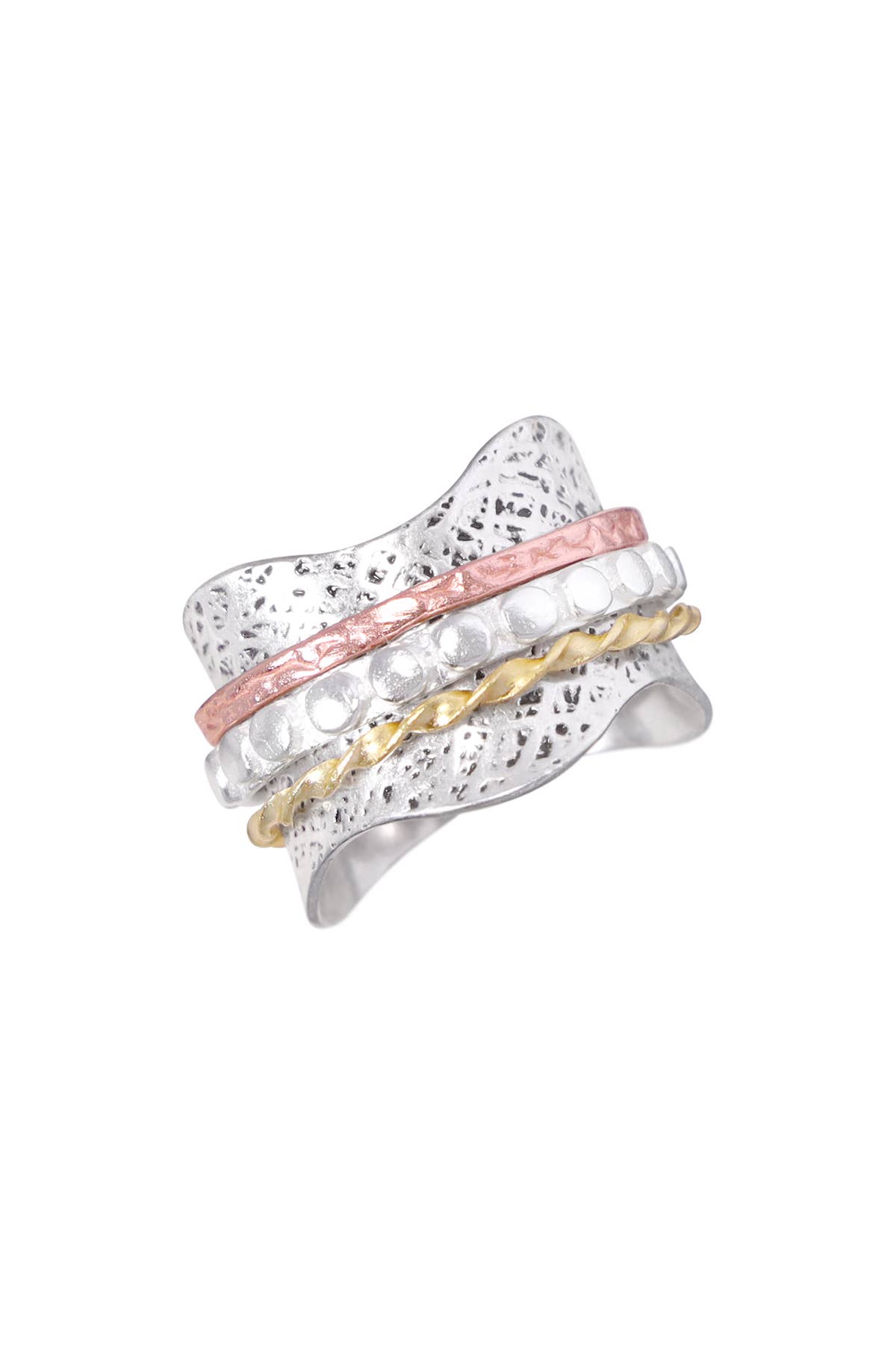 Zoey Simmons - Etched Texture Spinner Ring - SP/GP/RG