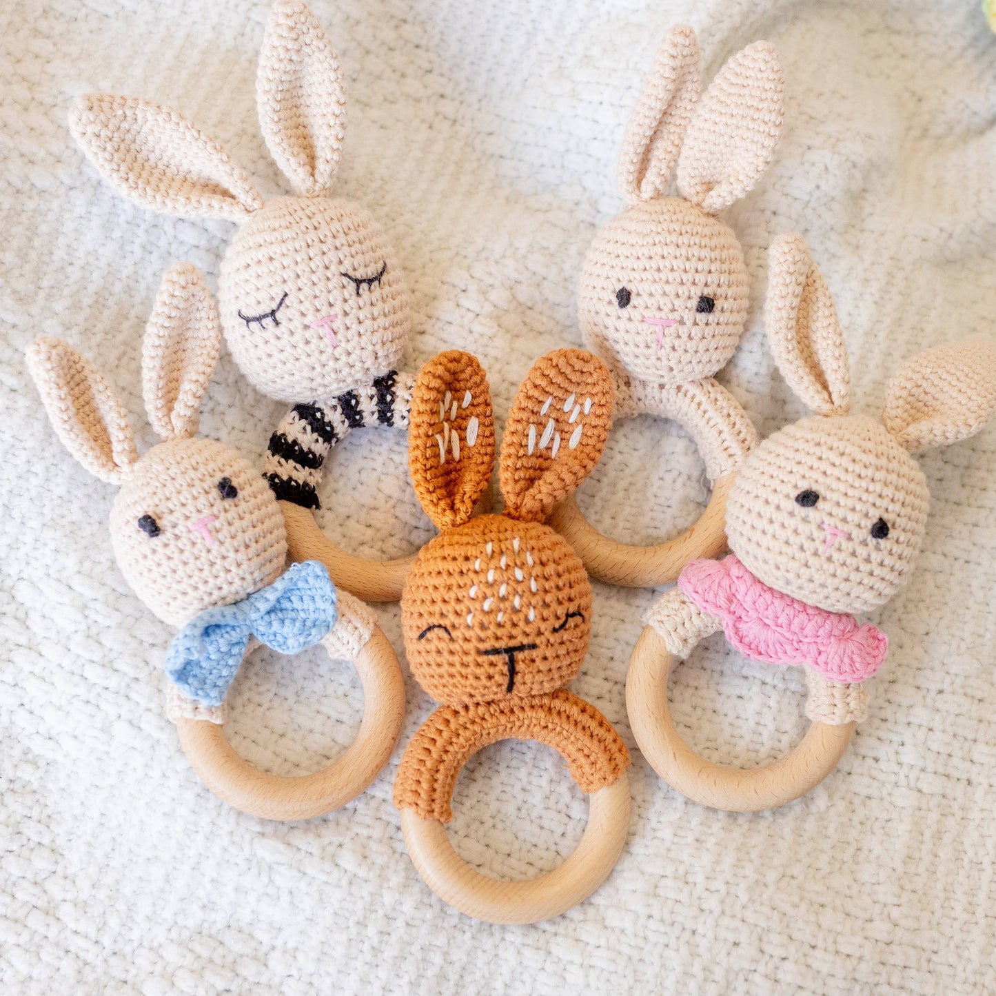 Wonderjoys Baby Co - Bunny Hand Crochet Rattle, Rich Walnut