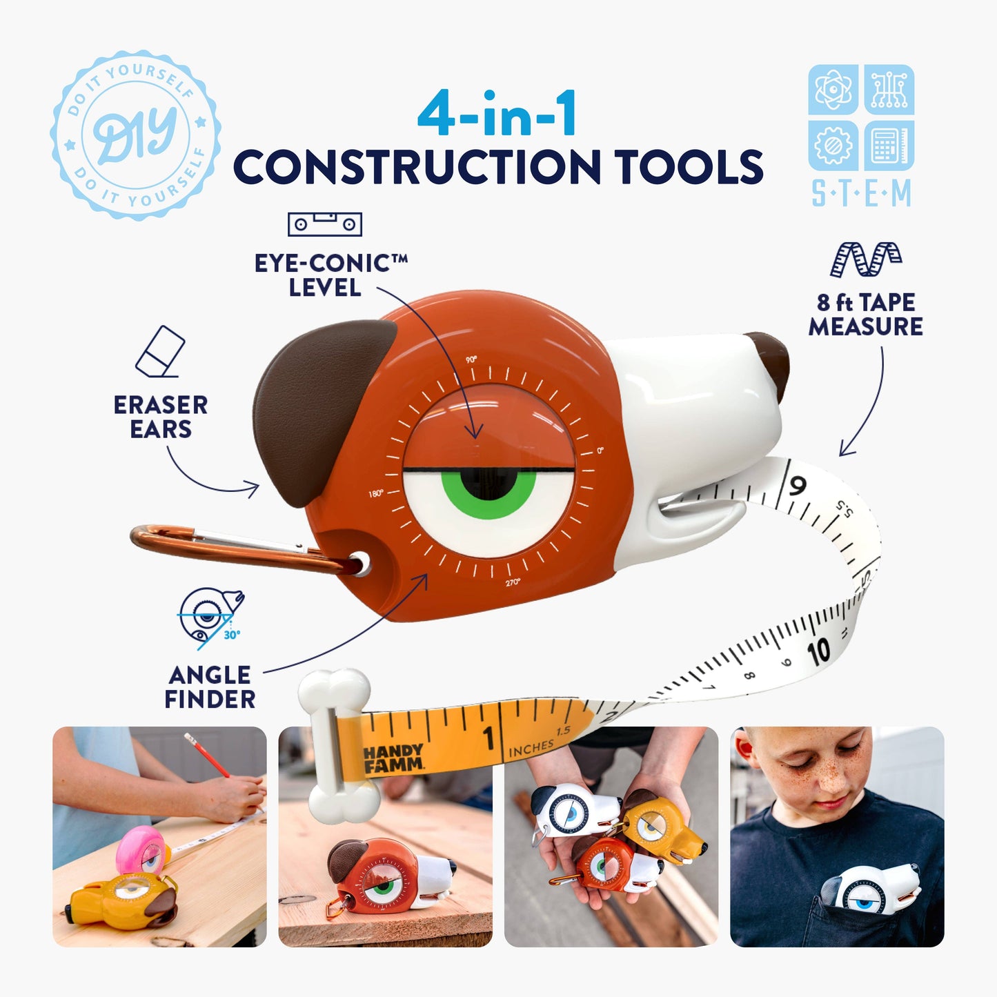 Handy Famm - 4-in-1 STEM Tape Measure / Construction Tool - Dog - "Fido"