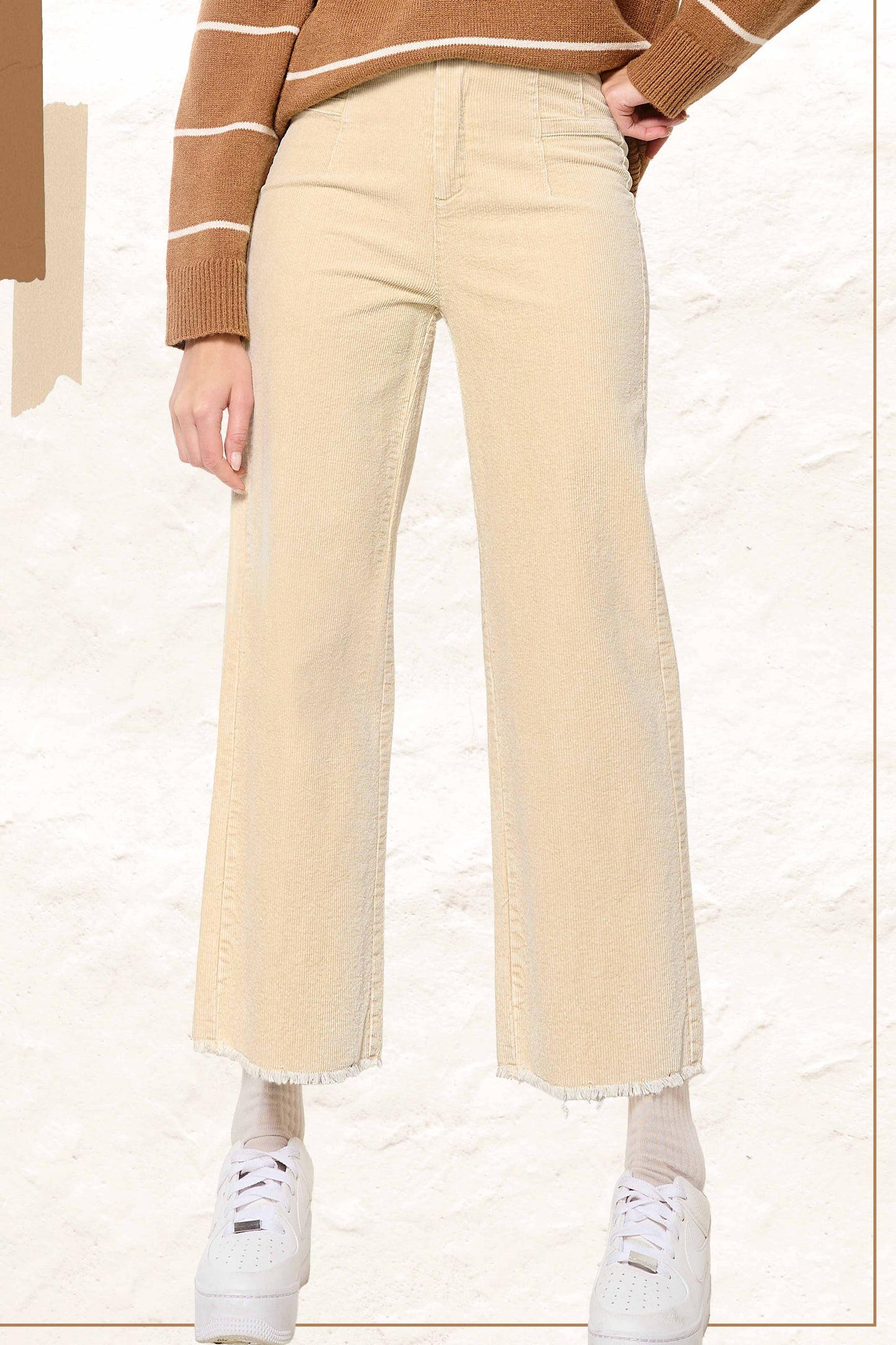 La Miel - MCP4220-Mineral Washed High Waisted Wide Leg Corduroy Pants