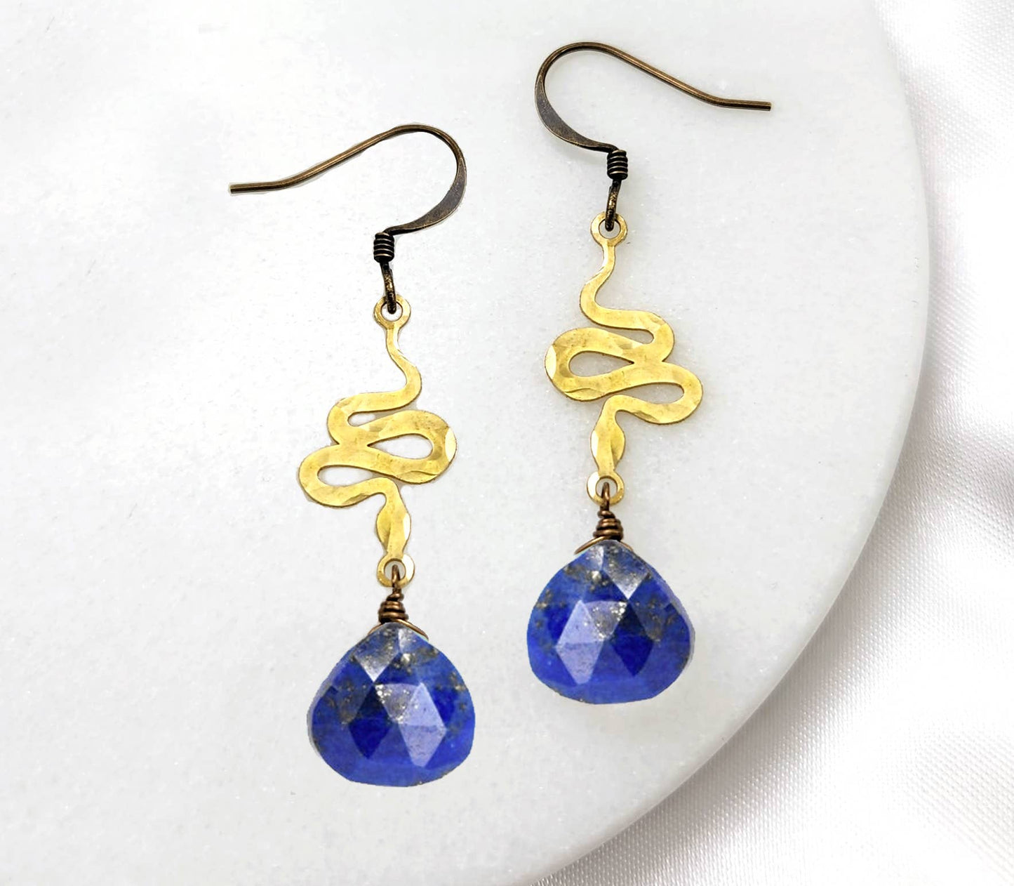 Edgy Petal Jewelry - Dainty Hammered Snake Gemstone Earrings in Multiple Colors