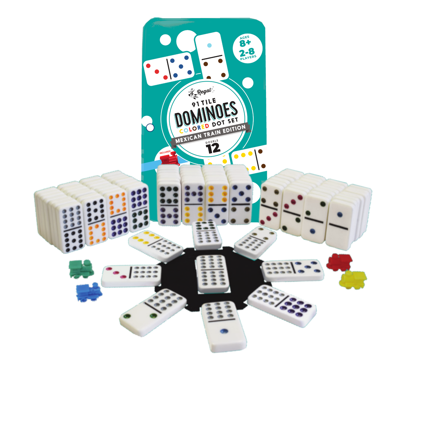 Regal Games - Double 12 Mexican Train Dominoes with DOTS and Plastic Acces