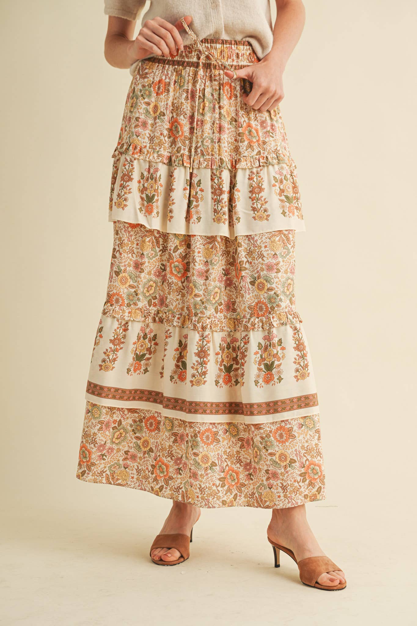 &MERCI - RUFFLE TIERED BORDER PRINT MIDI SKIRT MSK4166