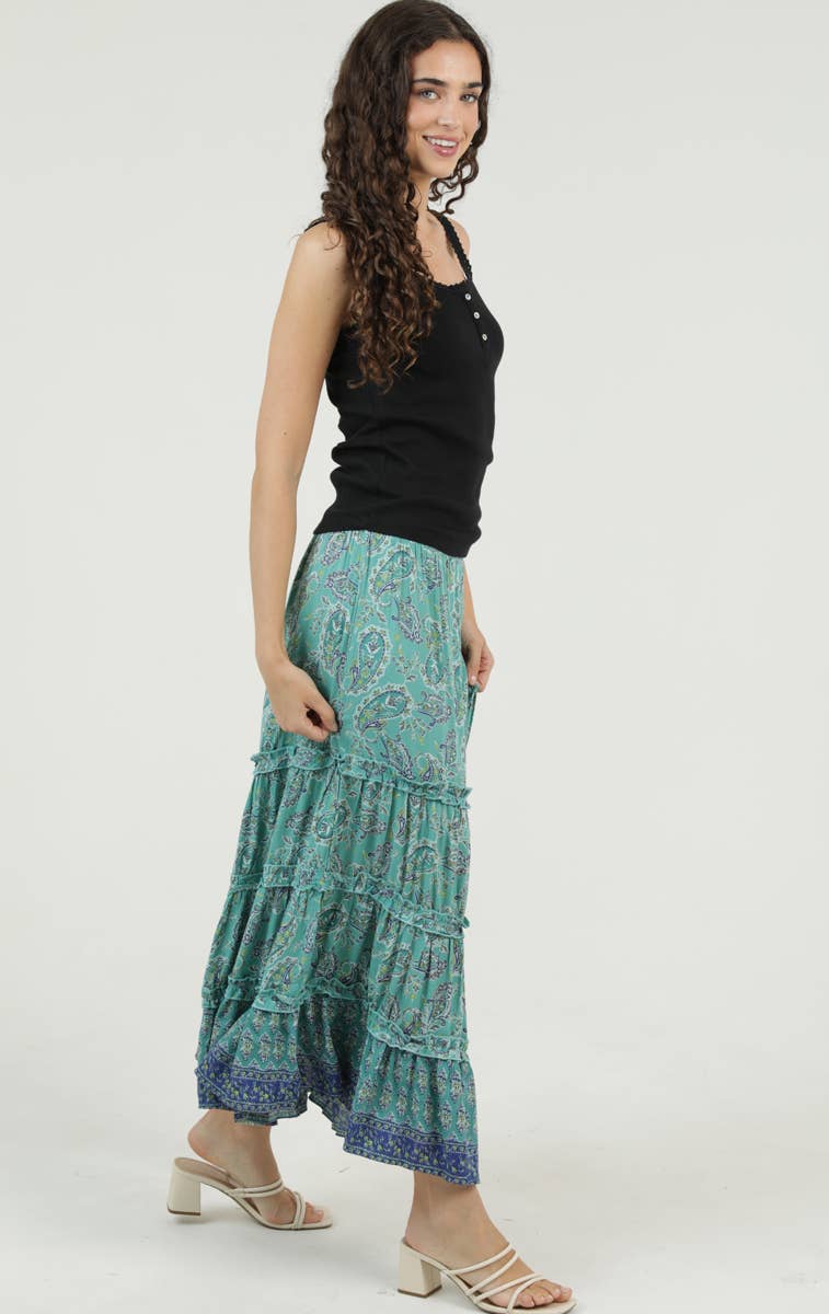 Nostalgia - N6F25-A979 TIERED MAXI SKIRT WITH SMOCKED WAISTBAND