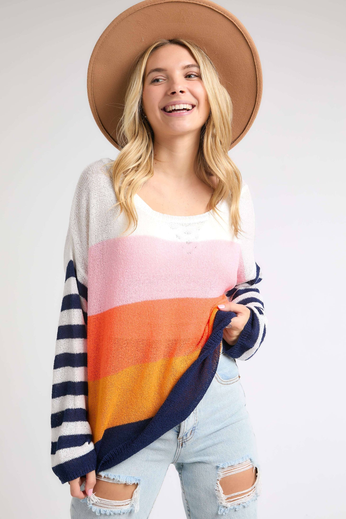 Madelyn - LESW2242 - STRIPE COMFY SWEATER TOP
