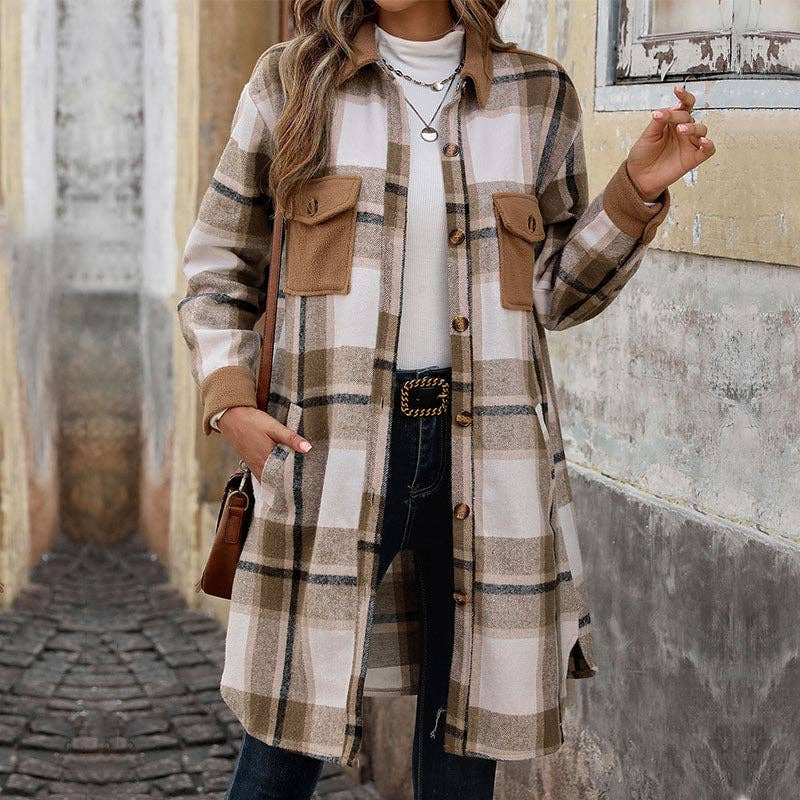 Lovesoft - Women's Polished Plaid Long Coat