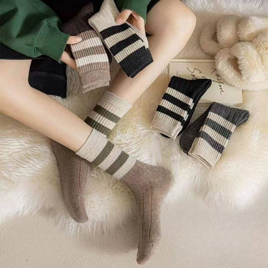Sweetkama - Ladies Rib Knit Color Block Stripe Socks SKASC4176