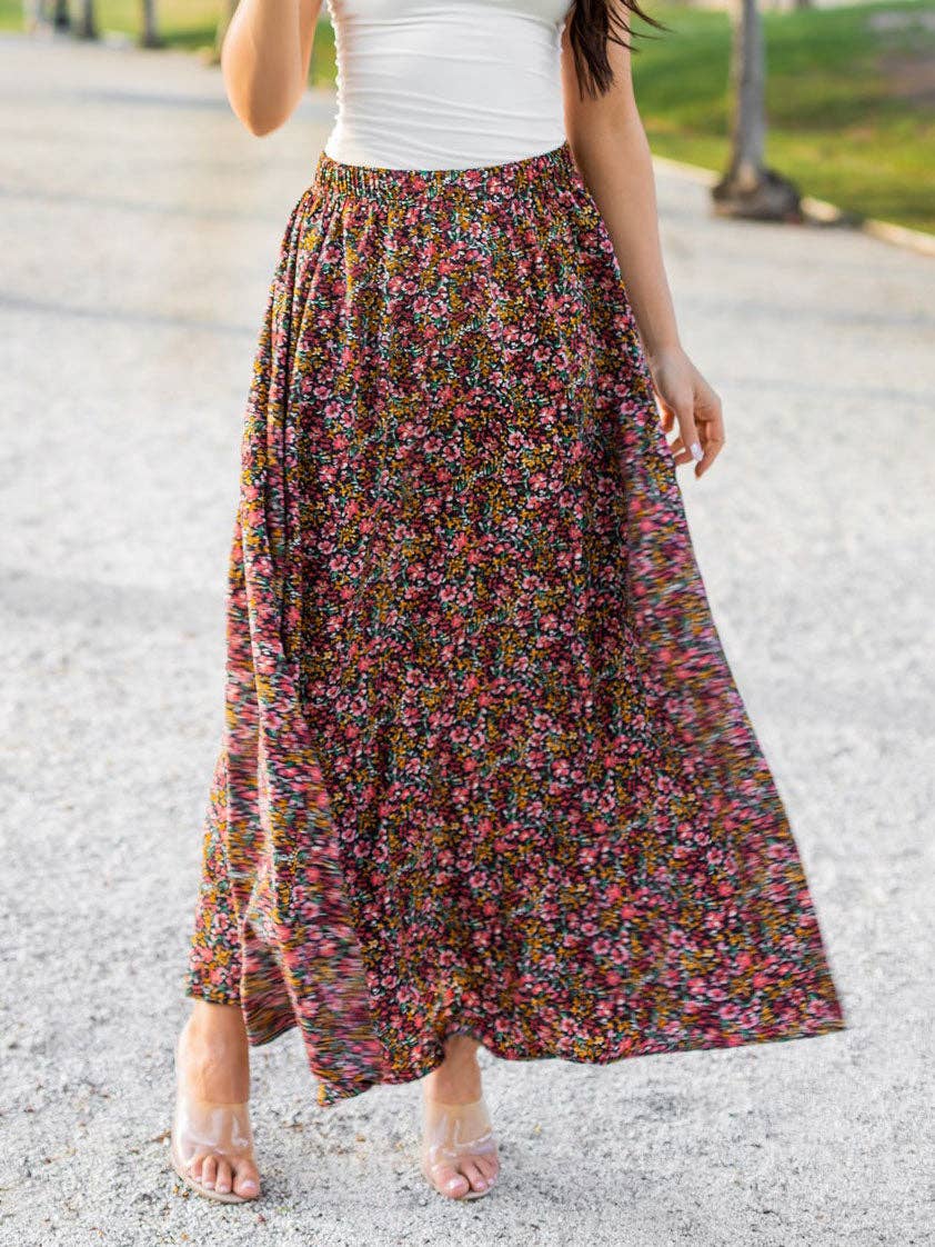 Tickled Teal - Lovely Floral Maxi Skirt