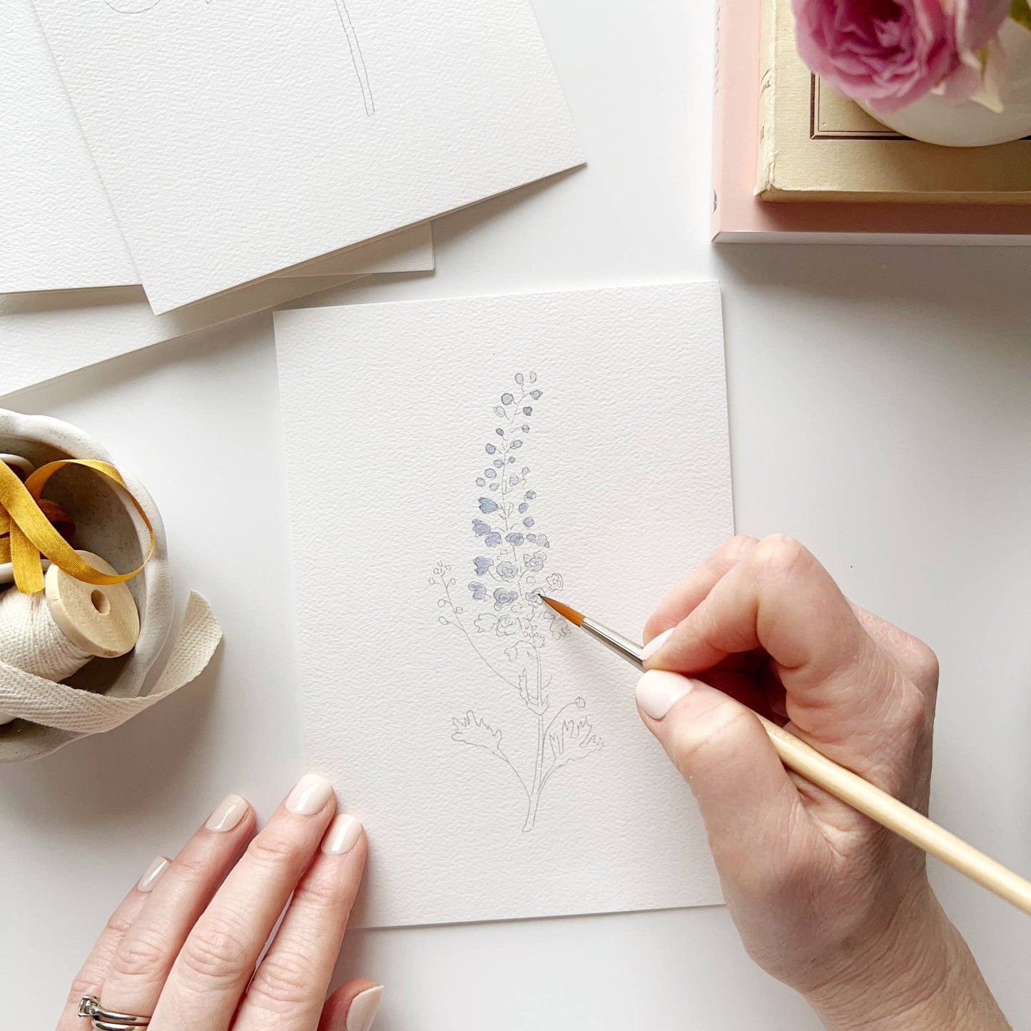 emily lex studio - Garden flowers paintable watercolor notecard set
