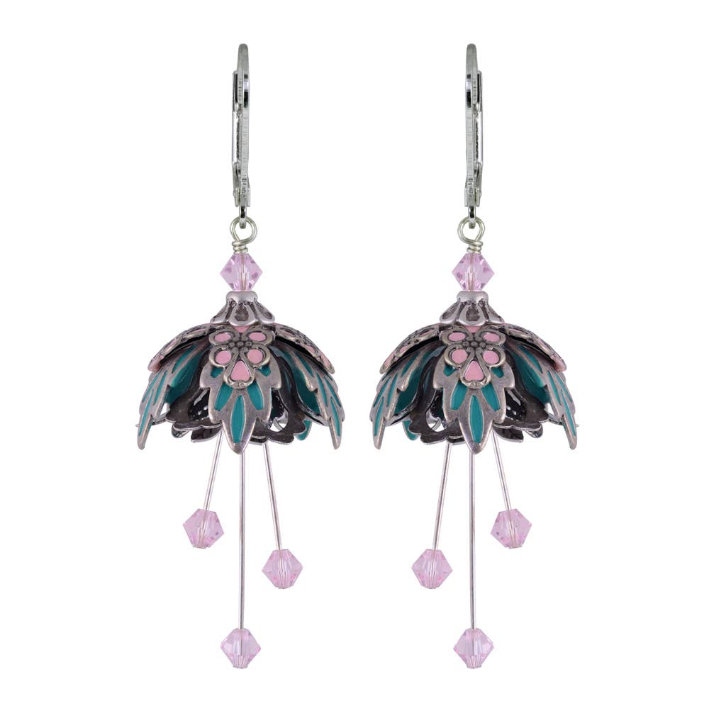 NoMonet - Flower Fairy: Painted Fae Forest Canopy Earrings w Crystals