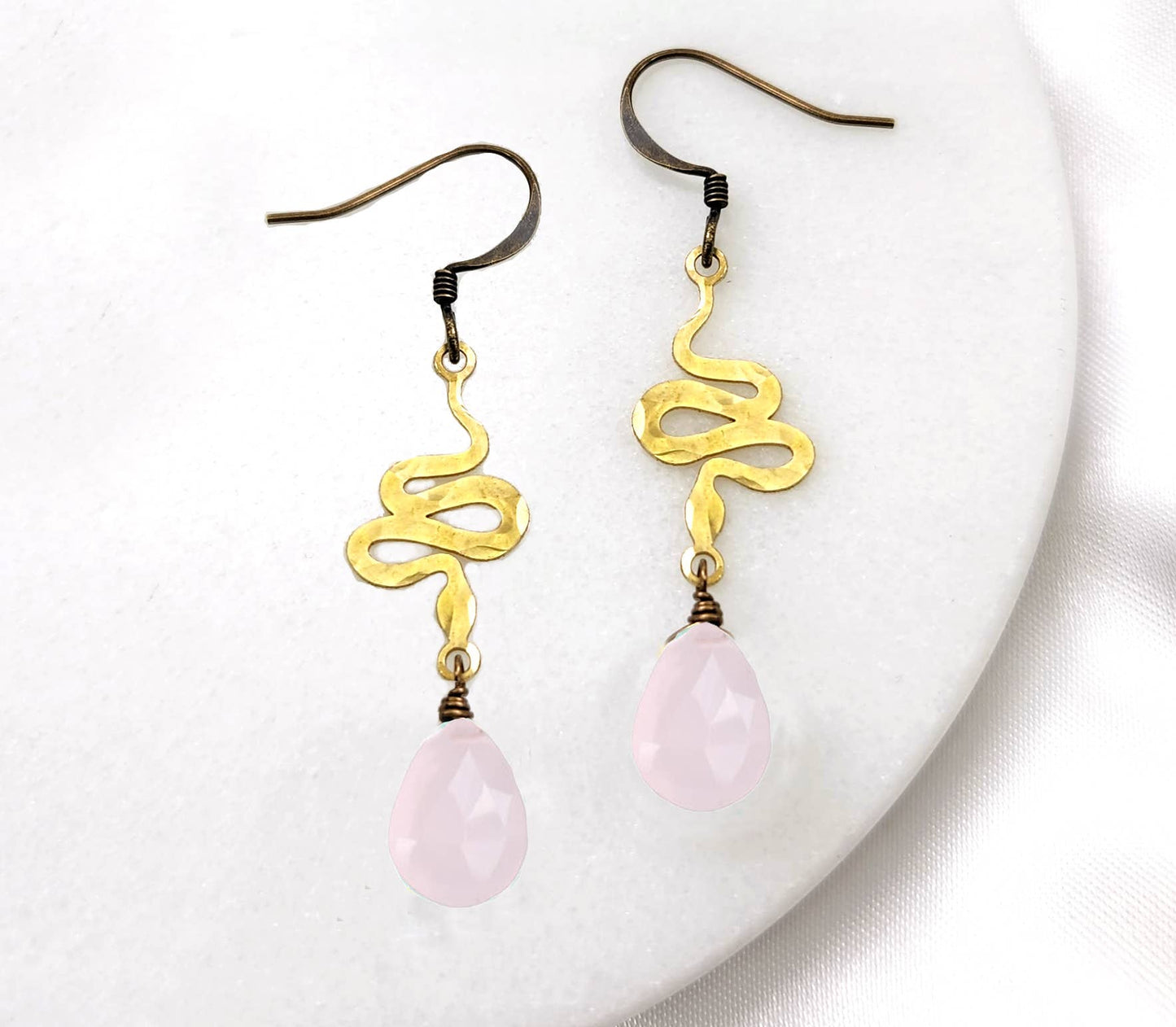 Edgy Petal Jewelry - Dainty Hammered Snake Gemstone Earrings in Multiple Colors