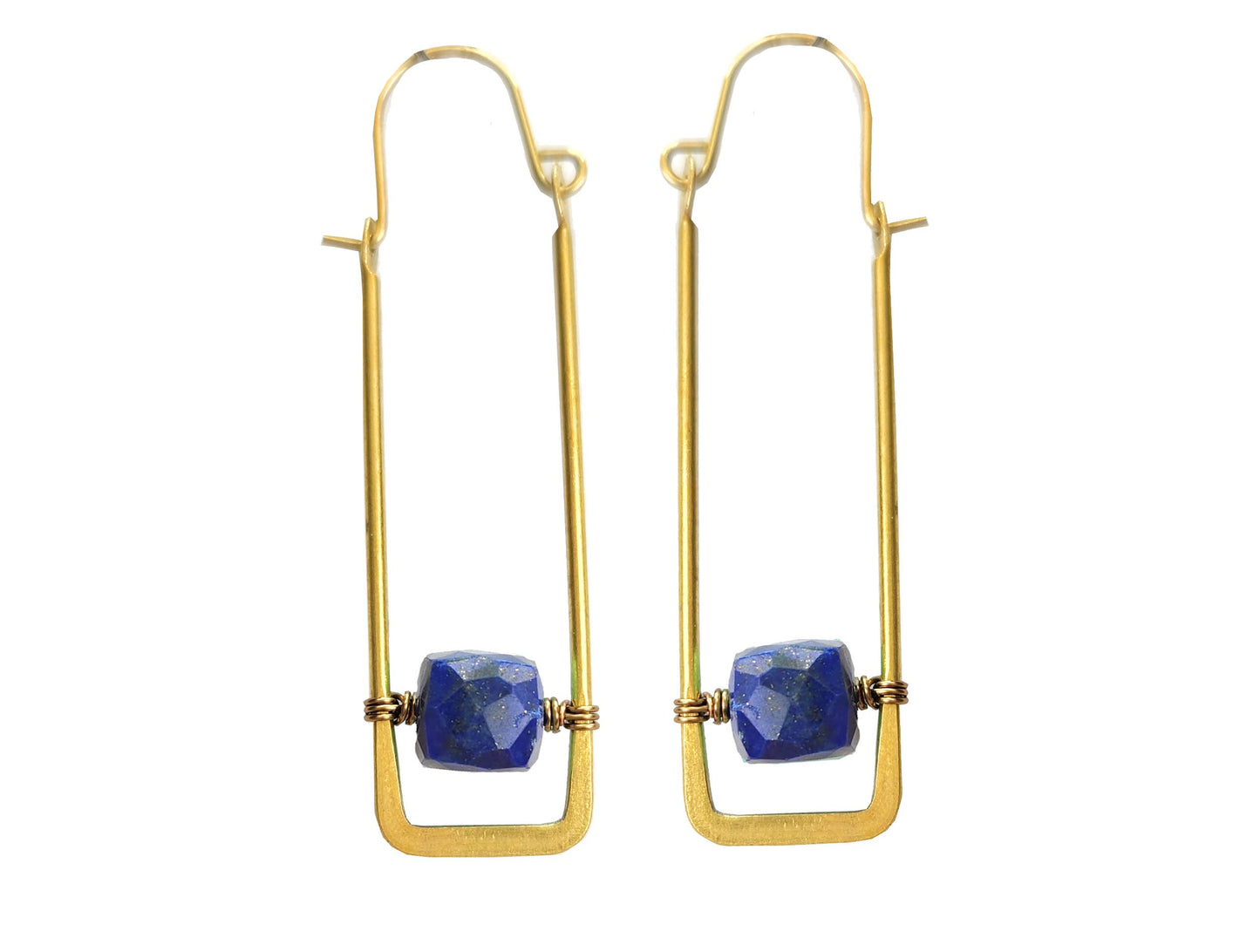 Edgy Petal Jewelry - Rectangle Hoop Earrings with Cube Gemstones multiple colors