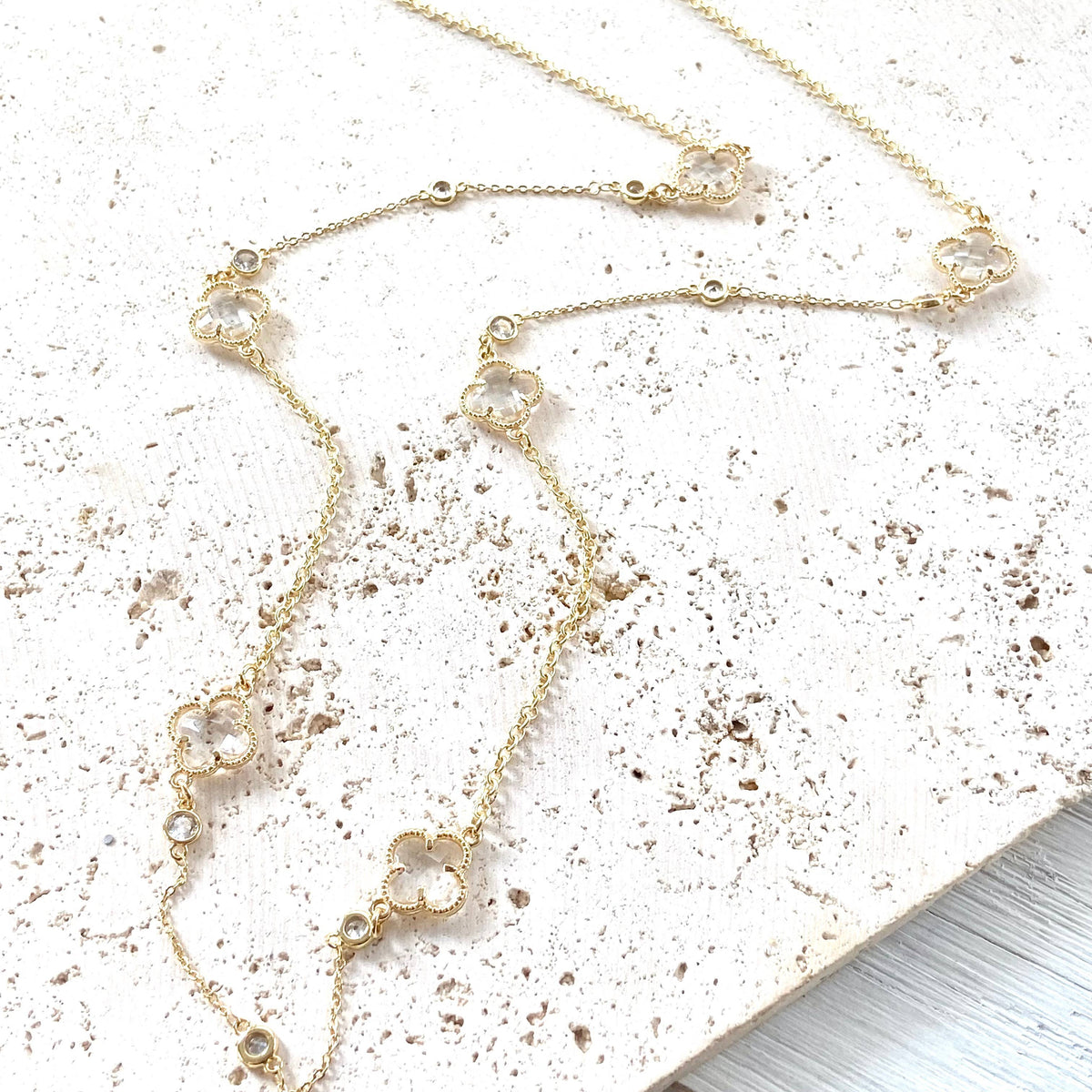 VB&CO Designs Handmade Jewelry - Quatrefoil clover long layering necklace designer style