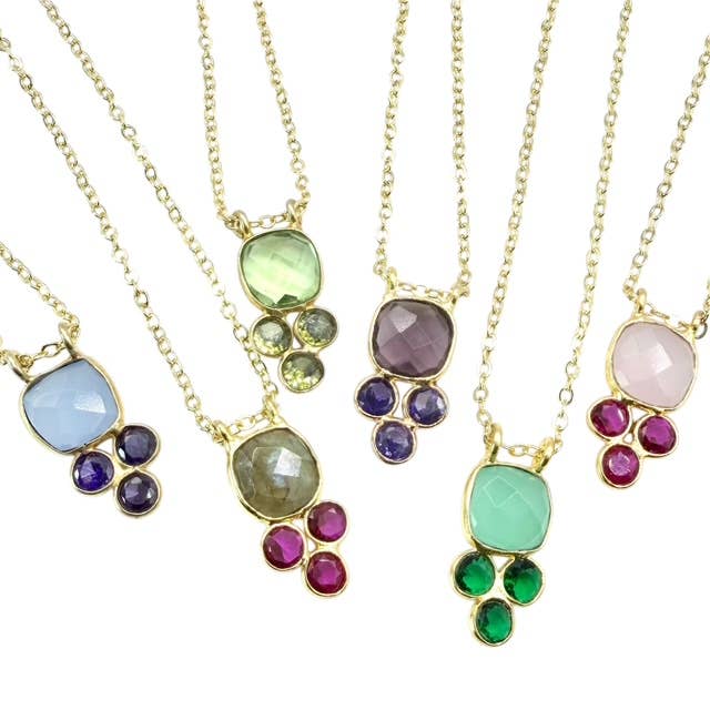 VB&CO Designs Handmade Jewelry - Genuine Gemstone Dainty Cluster Gold Necklaces
