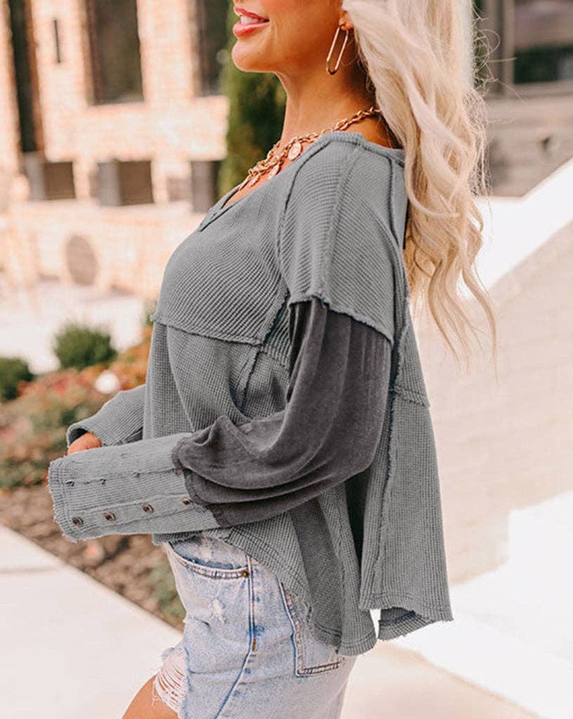 Bash Colorblock Pretty Bash - Colorblock Waffle Exposed Seam Top – The B's Nest