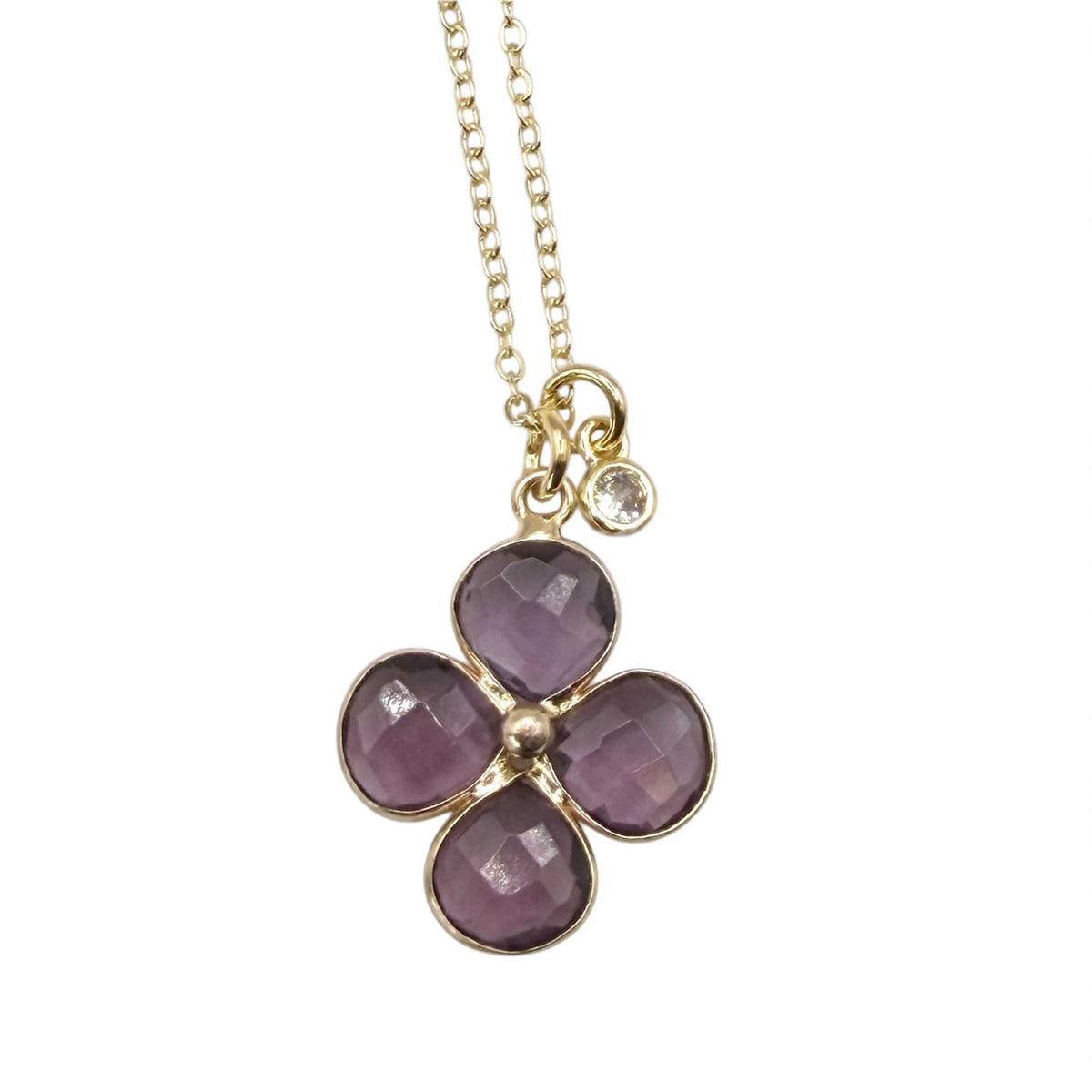 VB&CO Designs Handmade Jewelry - Genuine Gemstone clover flower gold necklace