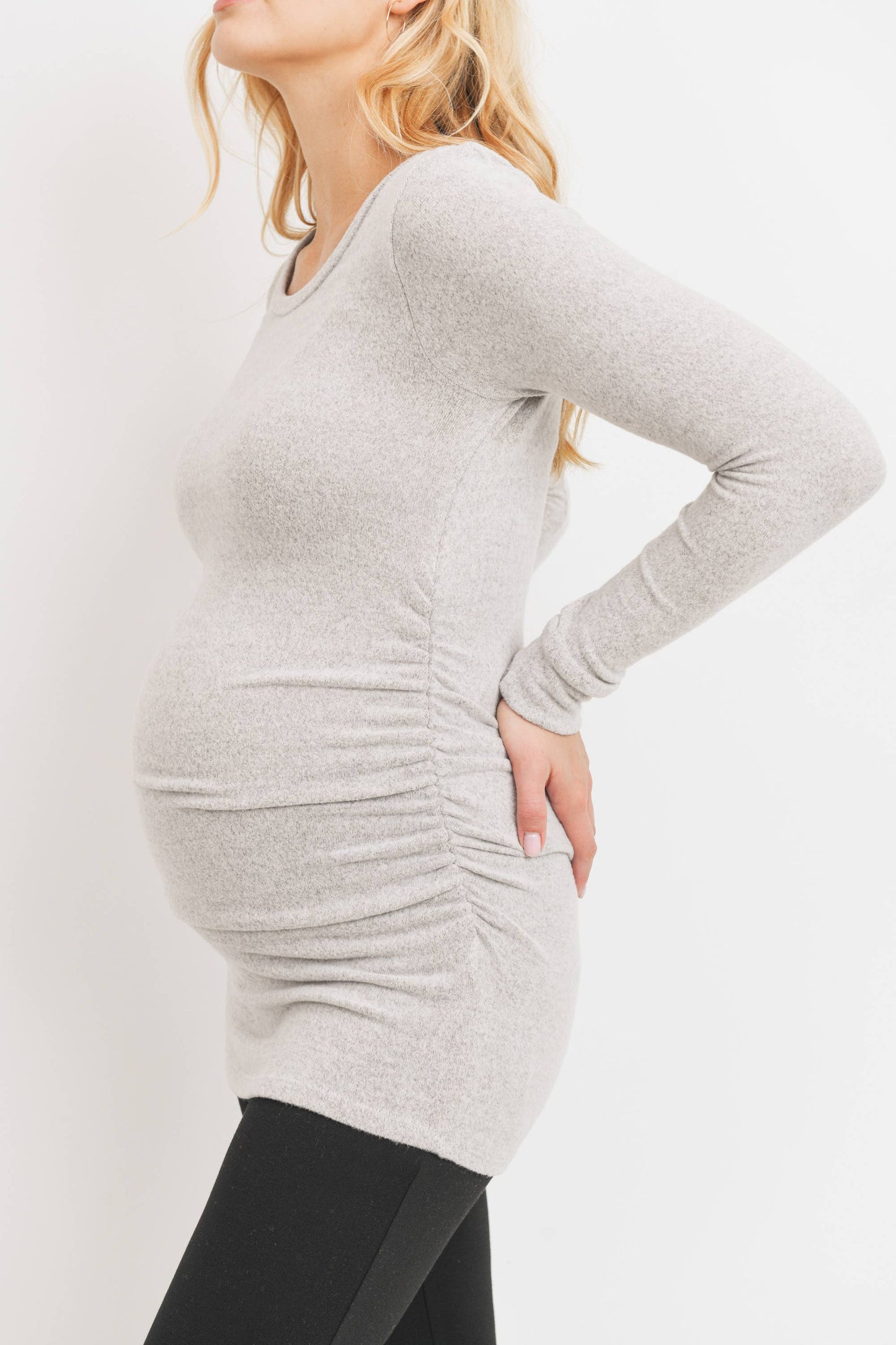 Hello Miz - Ruched Long Sleeve Maternity Knit Top
