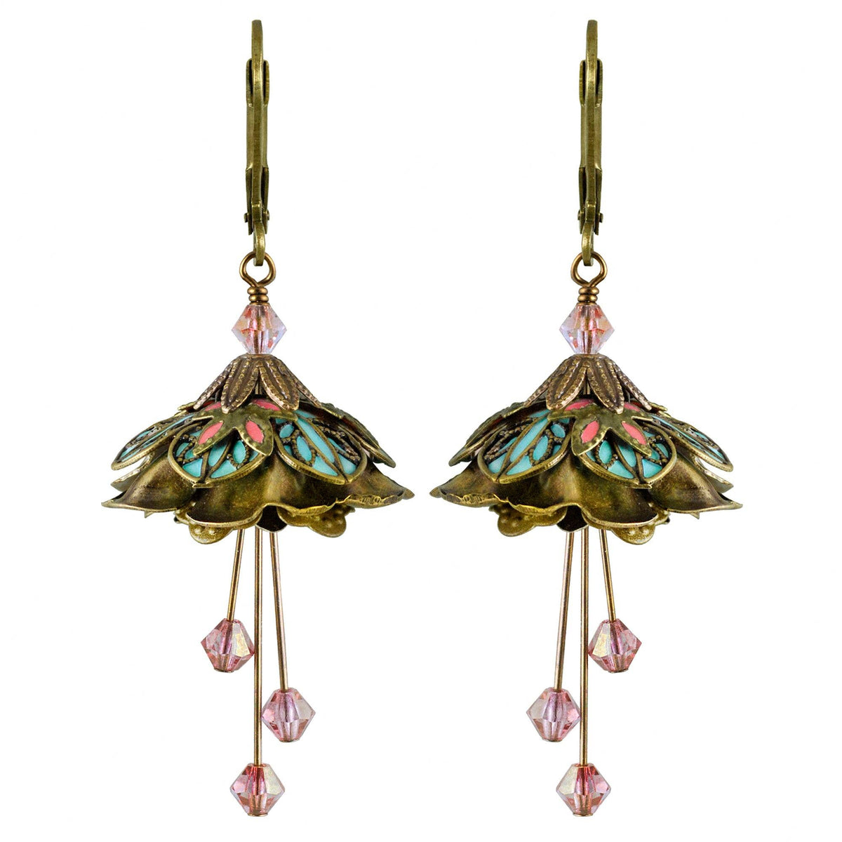 NoMonet - Flower Fairy: Painted Whimsical Lily Pad Earrings w Crystals