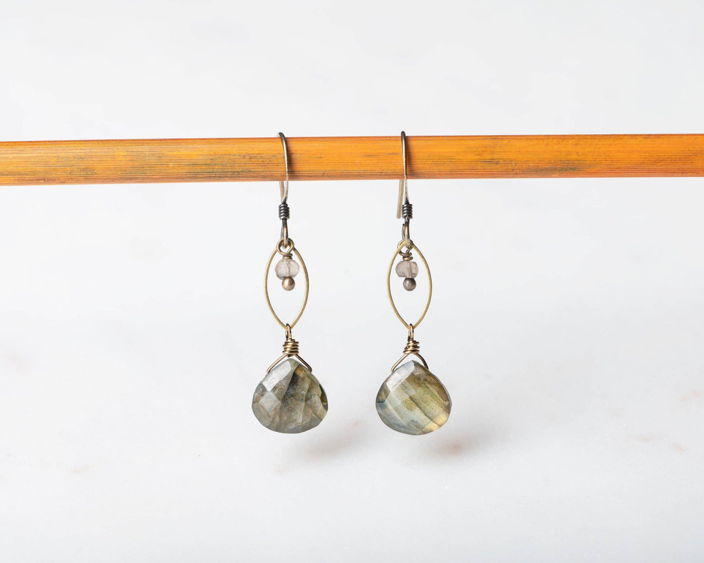 Edgy Petal Jewelry - Brown Labradorite and Smoky Quartz Marquise Earrings