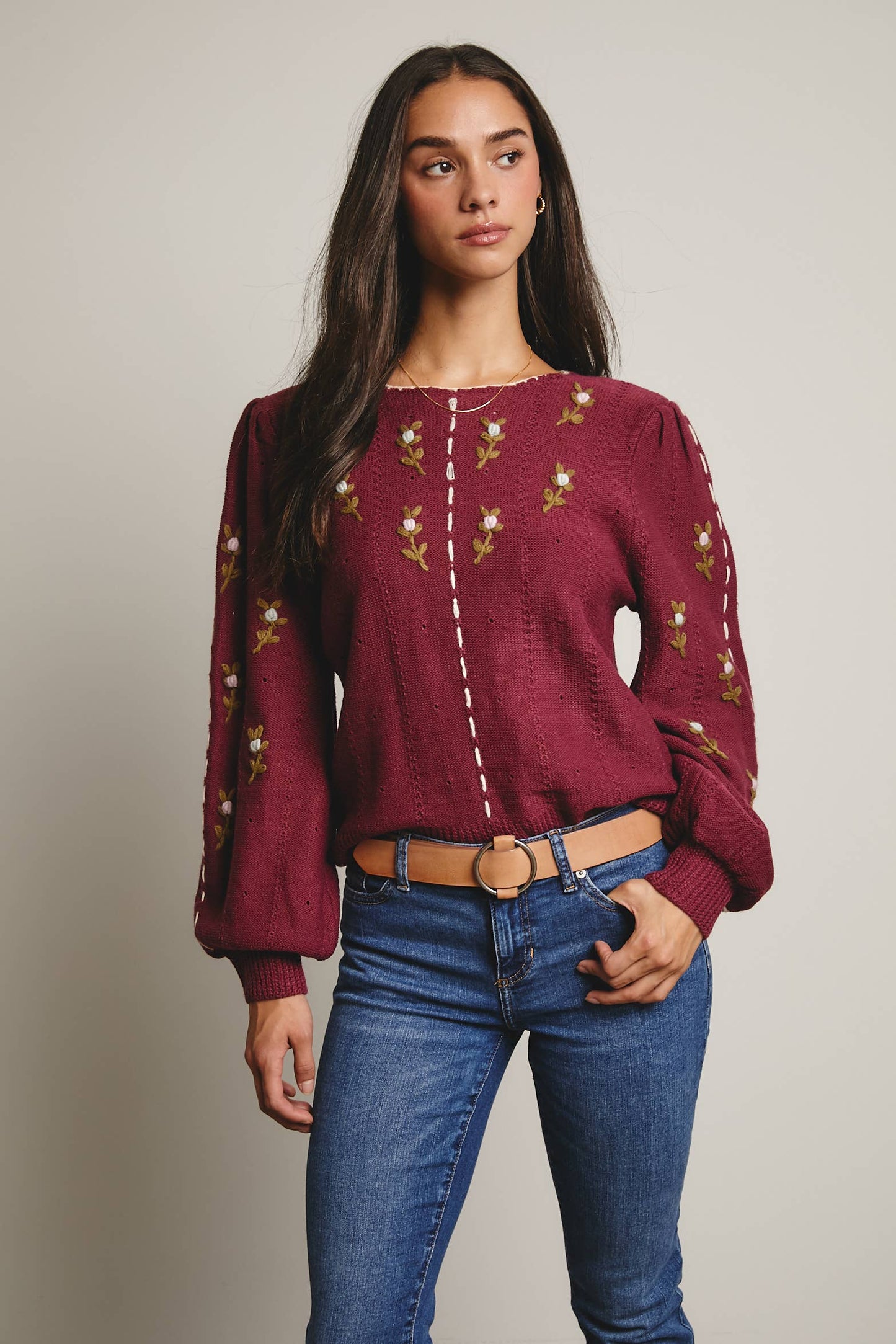 Forte - Embroidered Blossom Knit Sweater FSW0002