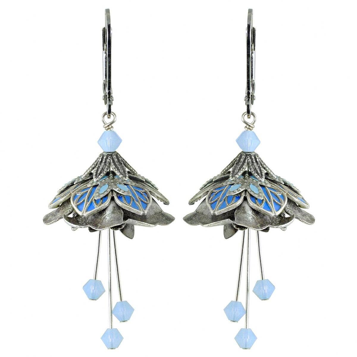 NoMonet - Flower Fairy: Painted Whimsical Lily Pad Earrings w Crystals