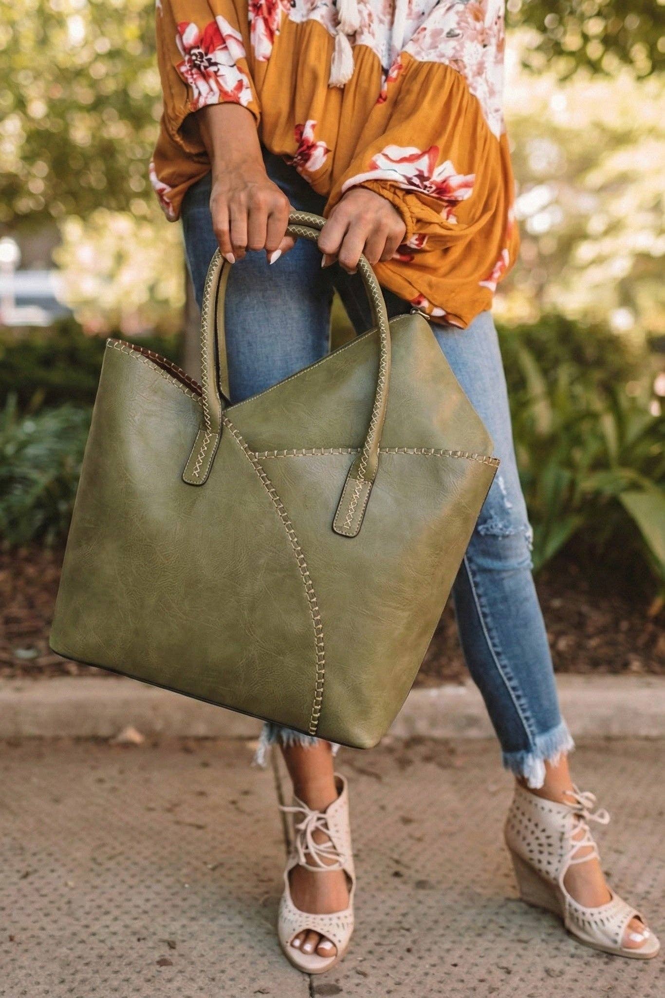 MiMi Wholesale - COL001-2 2-in-1 Stitch Trim Detail Shoulder/Tote Set Bag