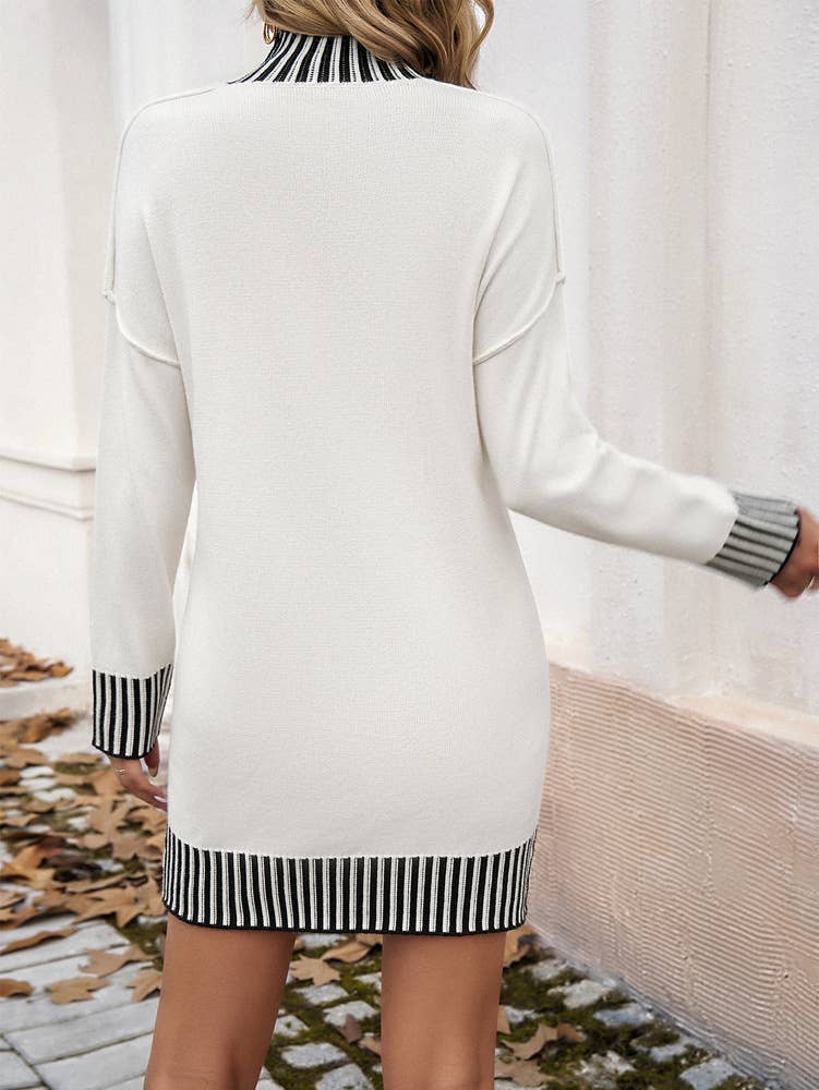 Rosa Clothing - Casual Stripe Panelled Sweater Dress