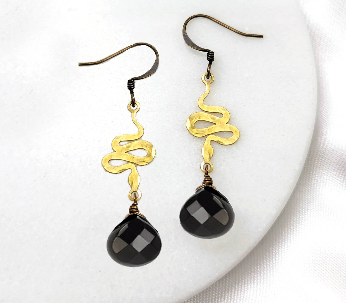 Edgy Petal Jewelry - Dainty Hammered Snake Gemstone Earrings in Multiple Colors