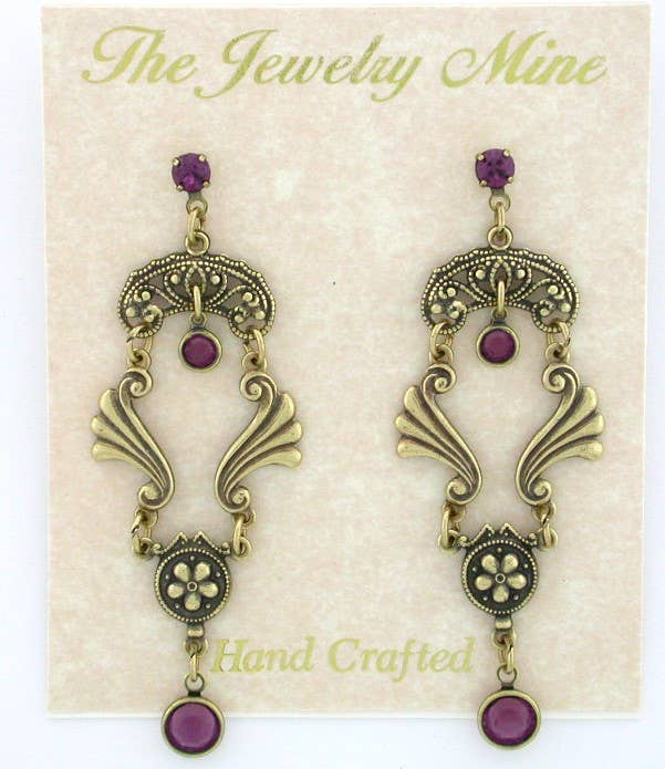 VintageJewelrymine - Vintage Art Deco Style Chandelier Earrings - Amethyst