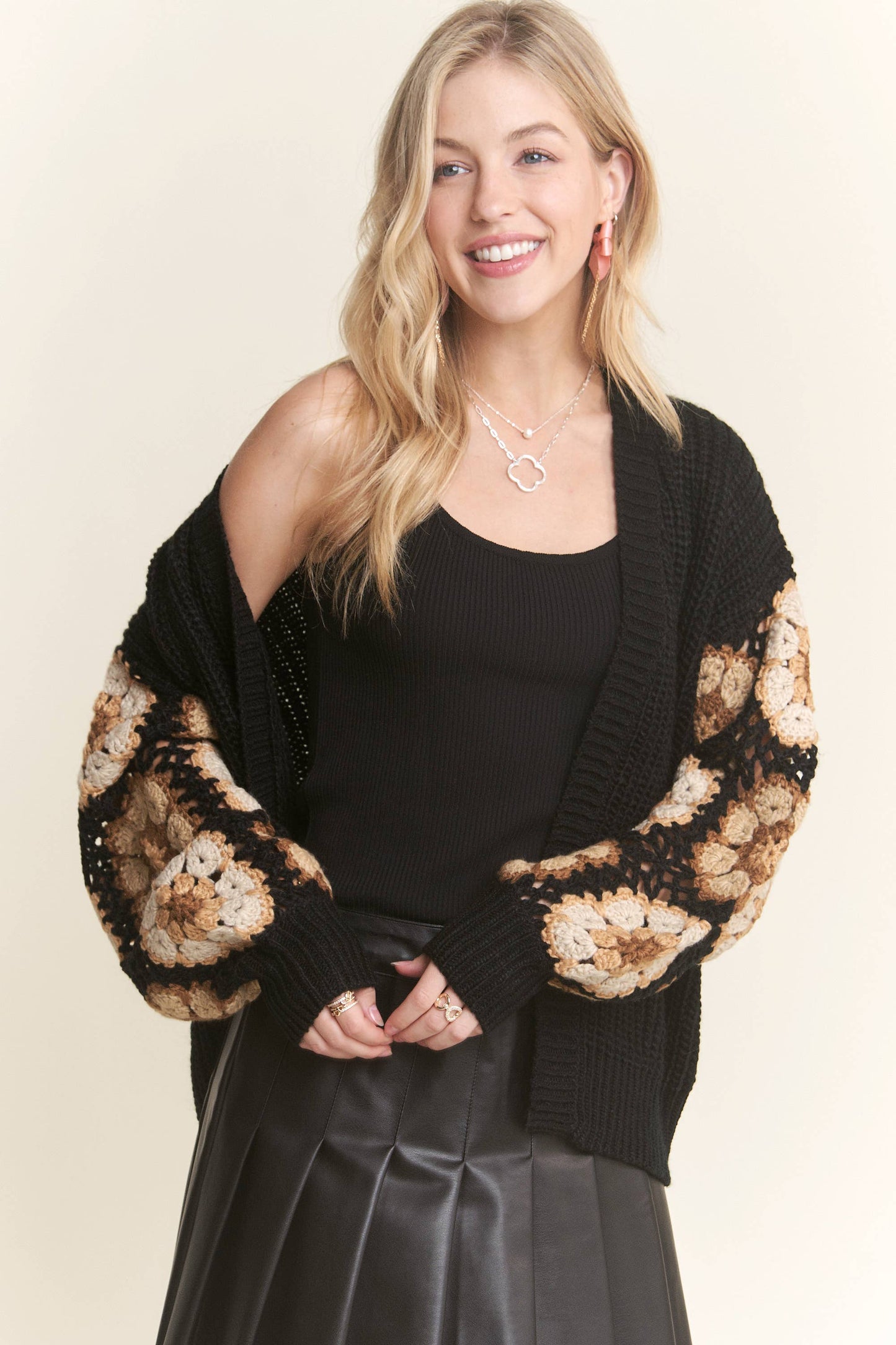 ADORA LA - CROCHET SLEEVE SWEATER CARDIGAN