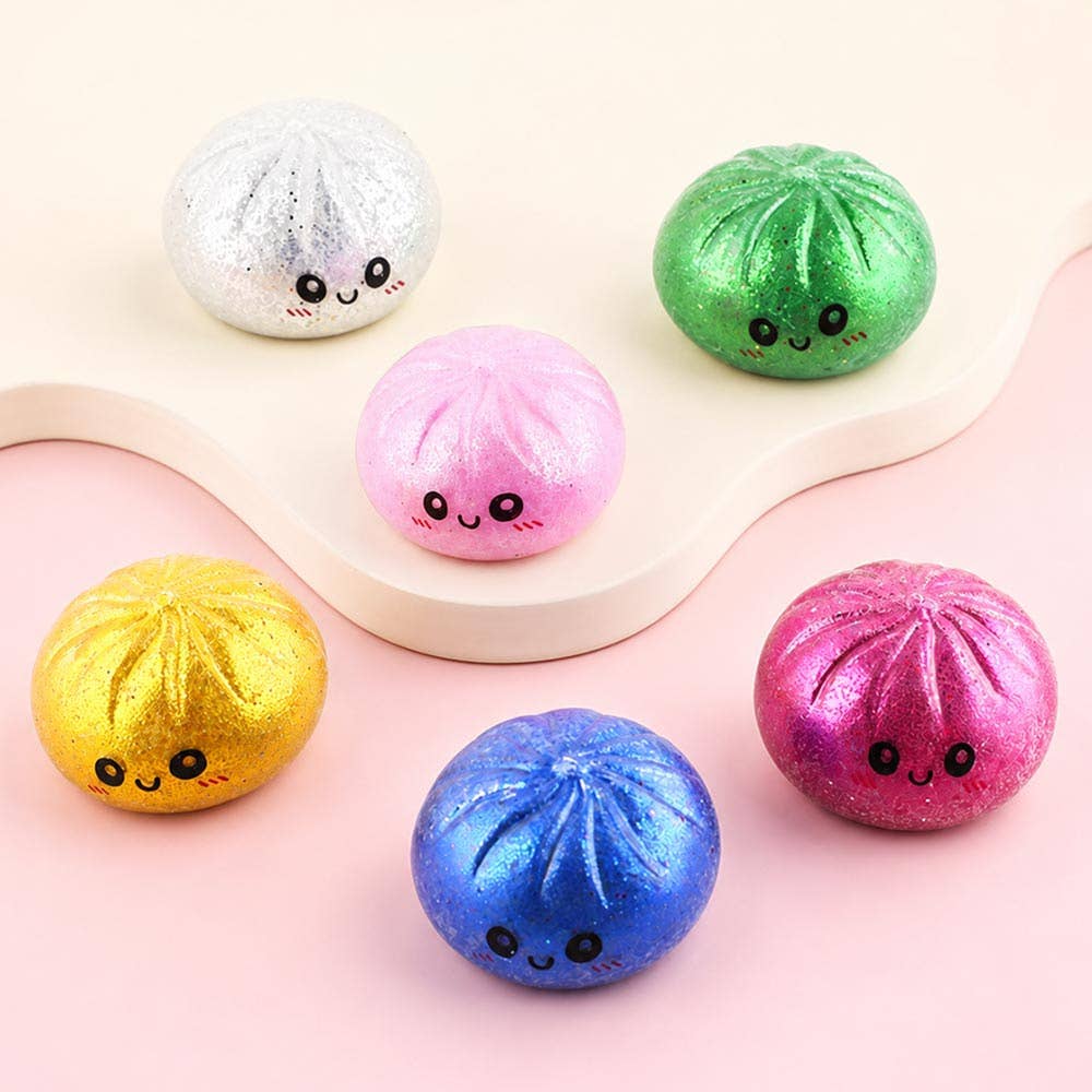 Sensibling Corp. - 12PCS - Metallic Steamed Bao Bun Dumpling Squeeze Squishy Stress Relief Toy
