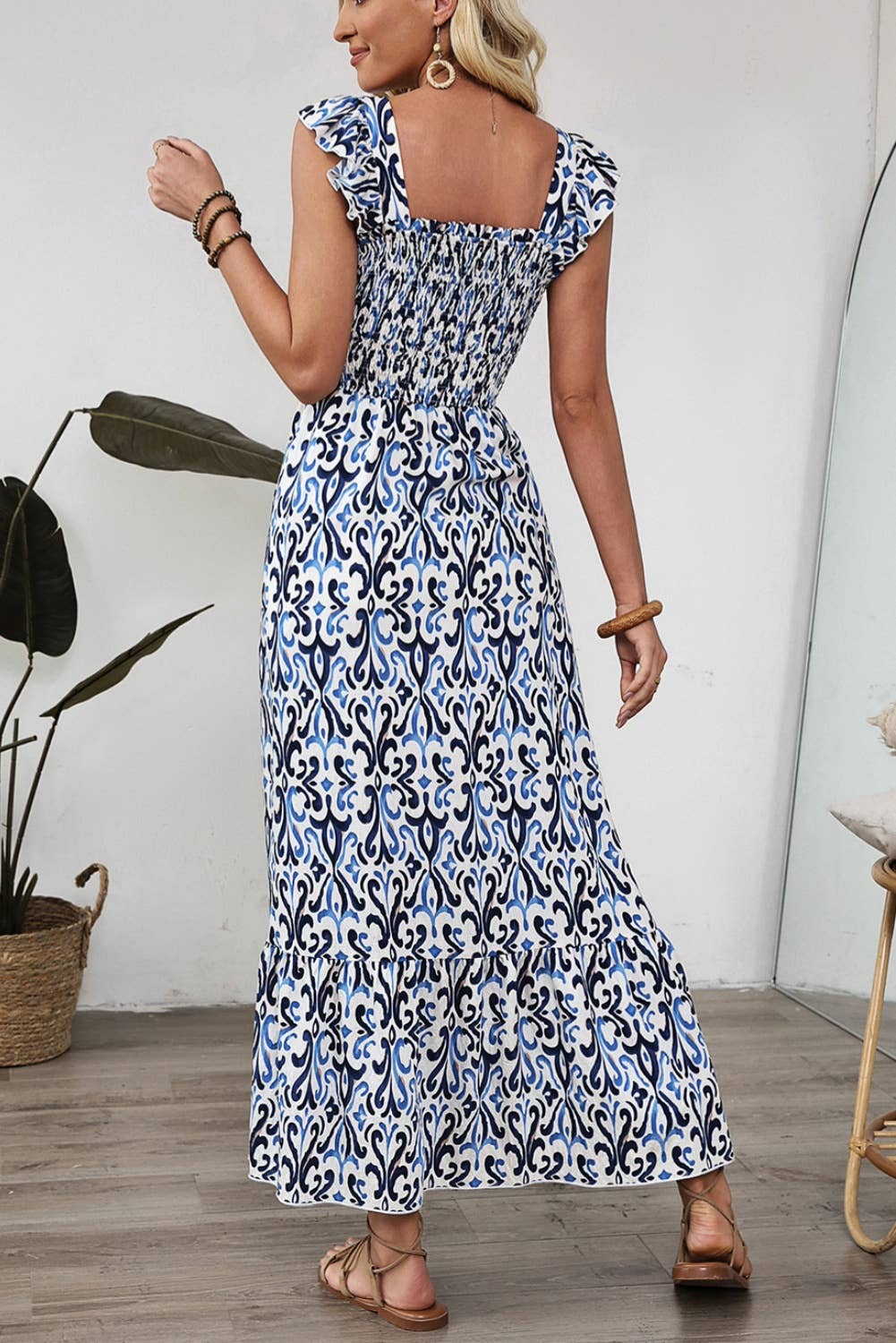 1 the Woman - Boho Print Smocked High Waist Maxi Dress