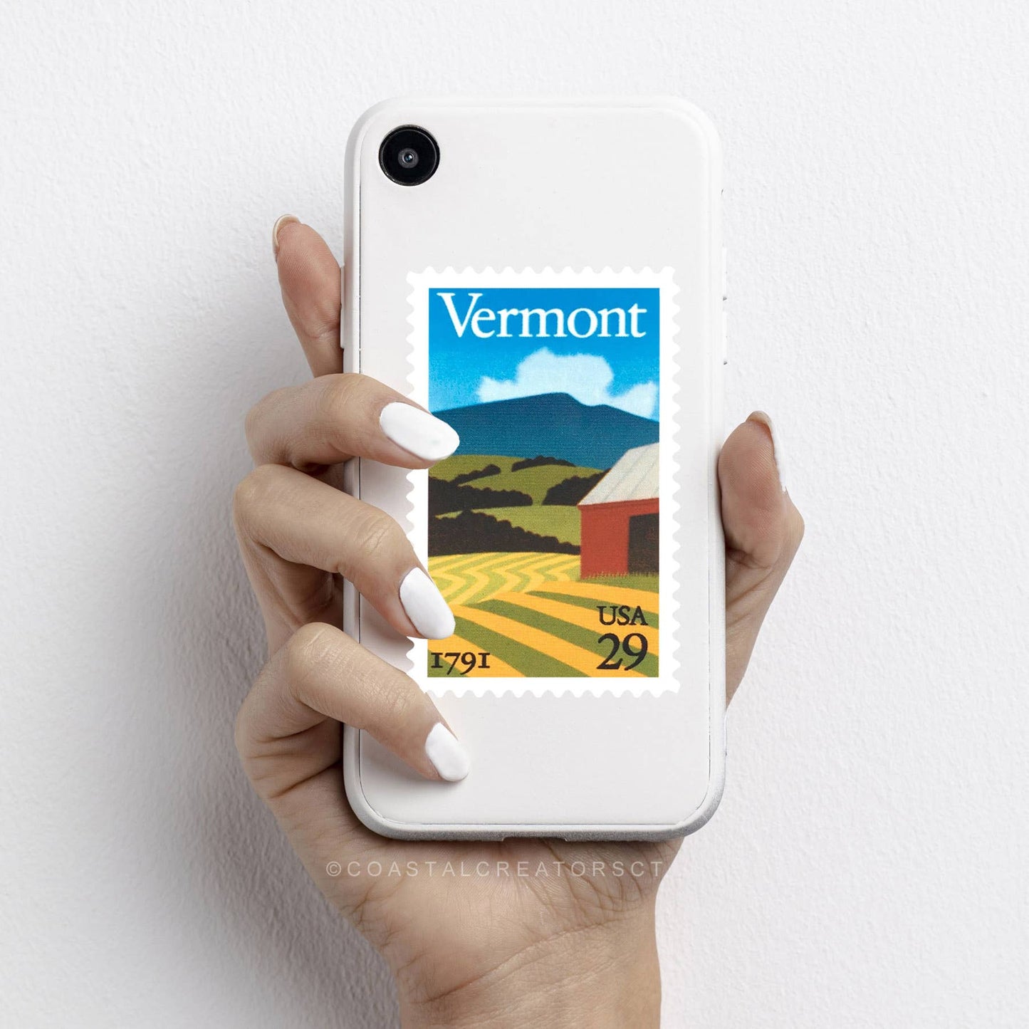Coastal Creators of Connecticut - Vermont Vintage Postage Stamp Laptop Sticker (Waterproof)