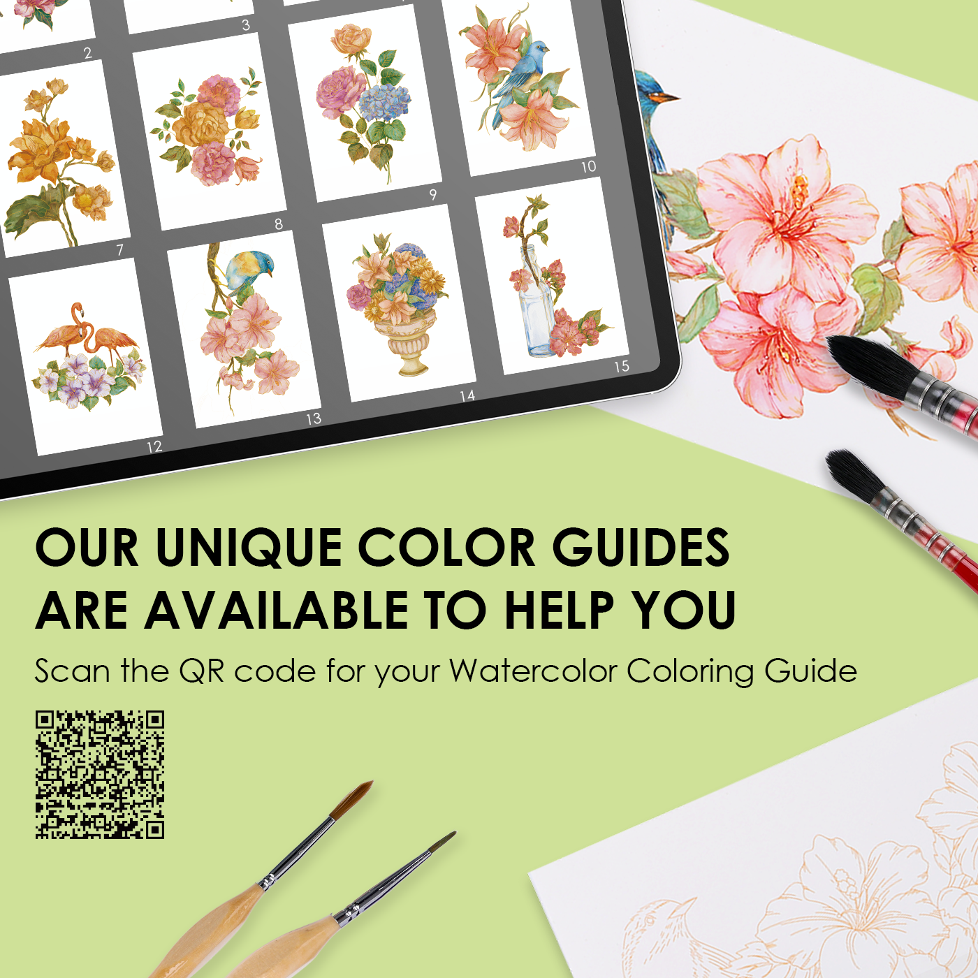Grabie - Grabie 15 Sheets 140LB Floral-Themed Watercolor Coloring Book