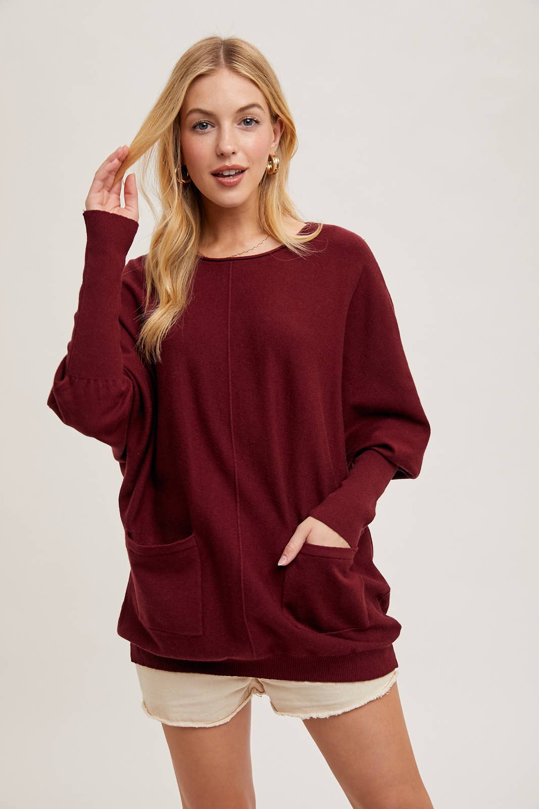 Bluivy - DOLMAN TUNIC KNIT SWEATER WITH POCKET