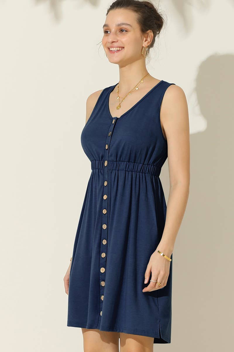 NINEXIS - CWDSD1389-B_SLEEVELESS BUTTON POCKET SLIM WAIST DRESS