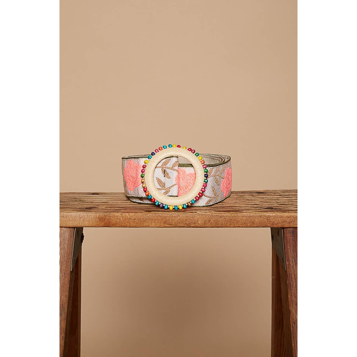 Pol Clothing - Pink floral pattern round buckle belt