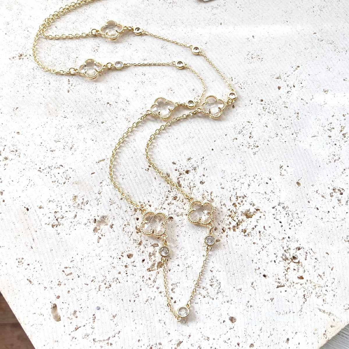 VB&CO Designs Handmade Jewelry - Quatrefoil clover long layering necklace designer style