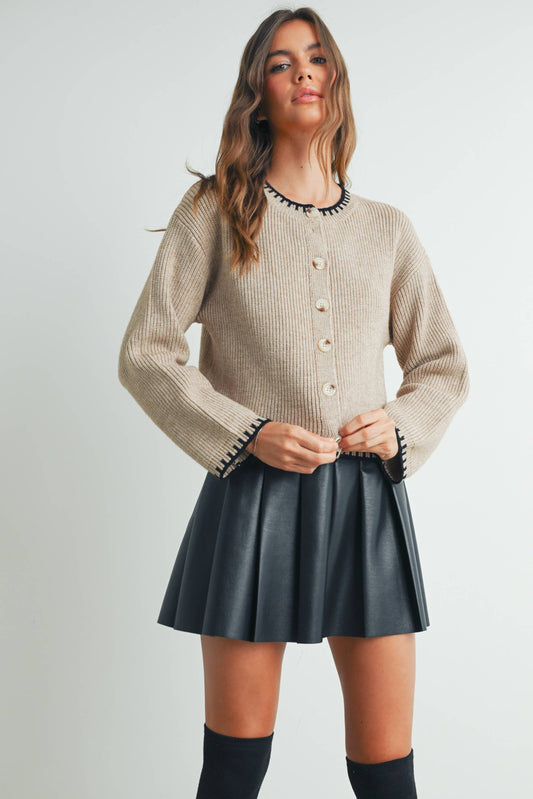 BUTTERMELON - Women's Crewneck Cardigan Sweater - BMC7526