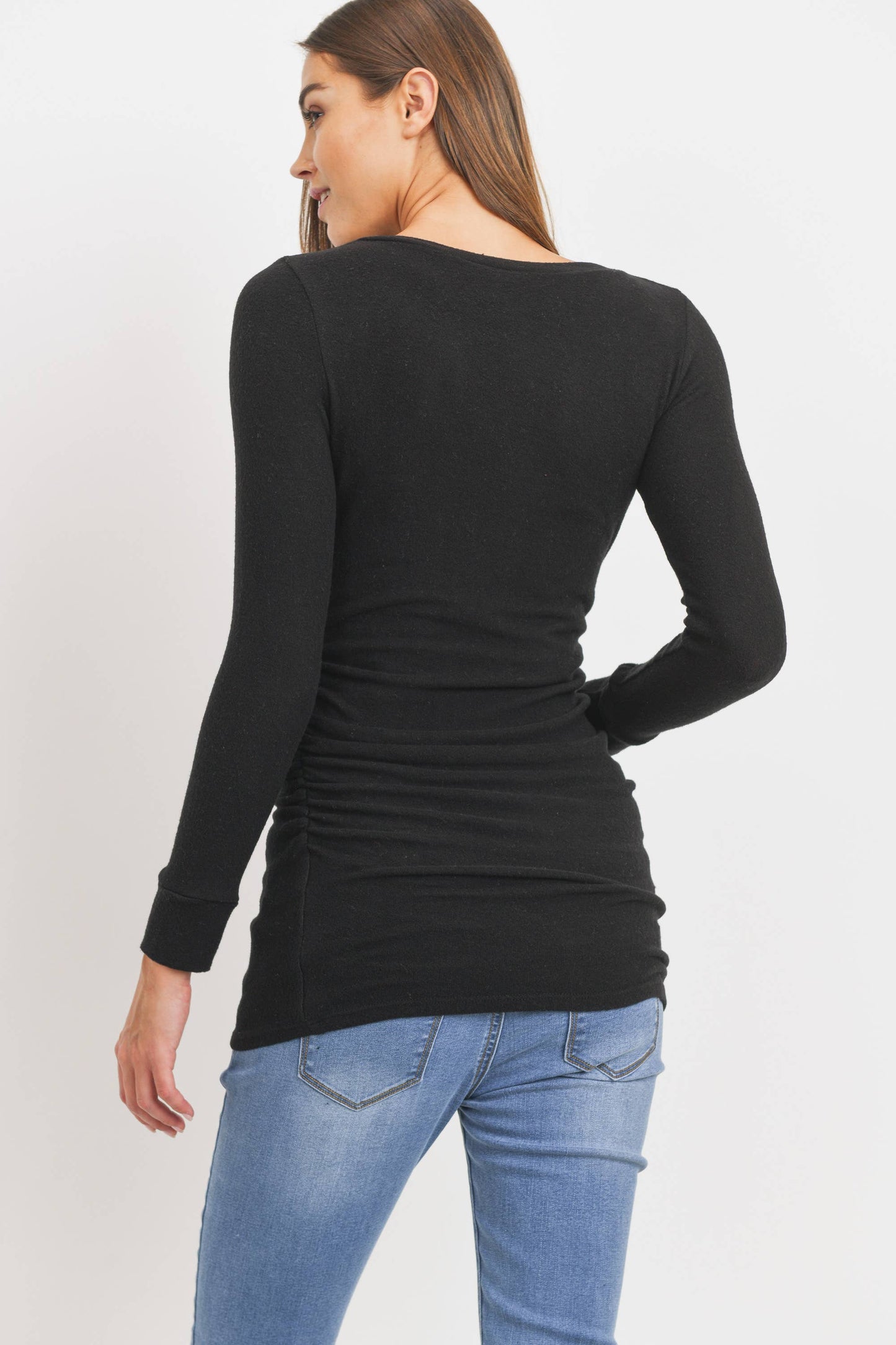 Hello Miz - Ruched Long Sleeve Maternity Knit Top